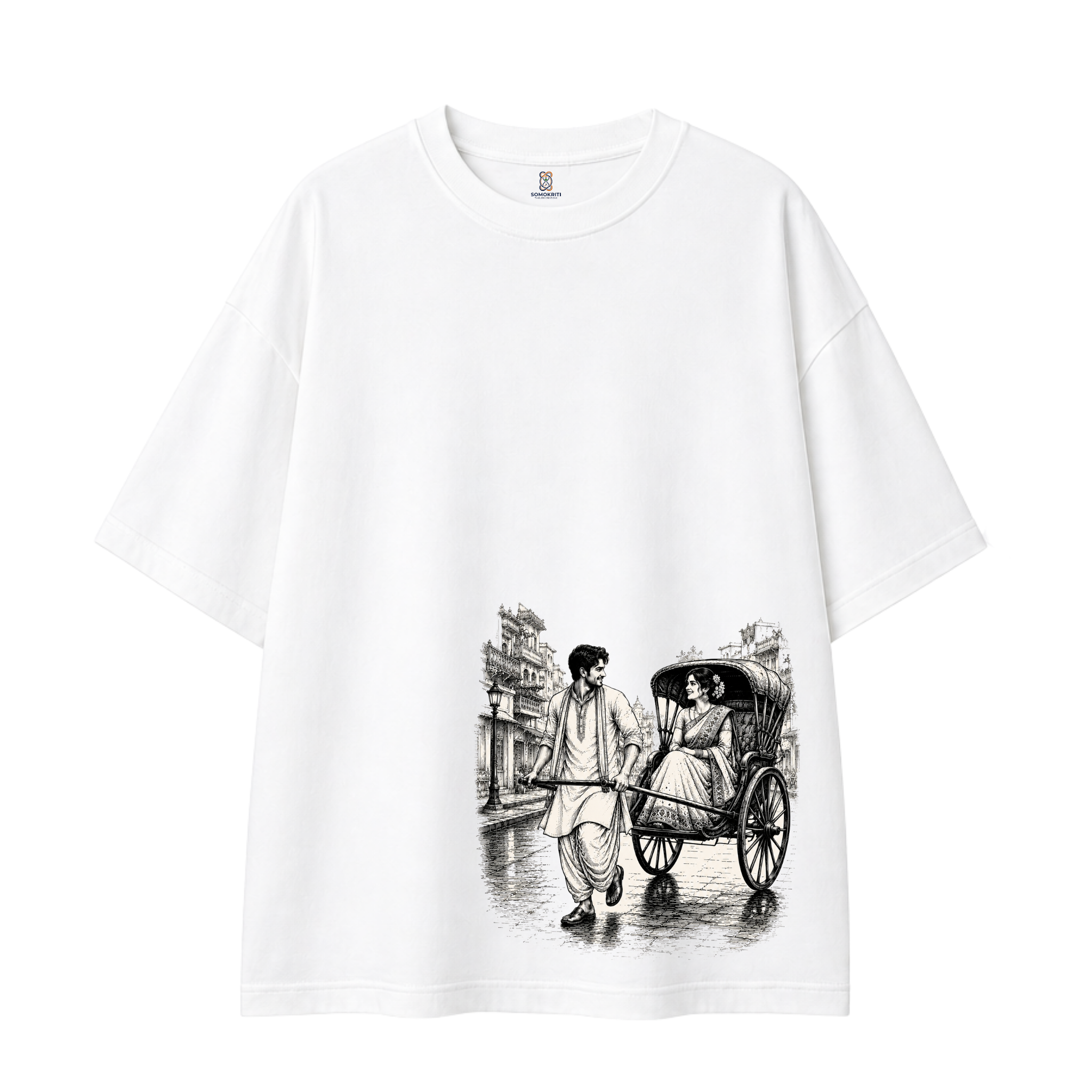 Somokriti Premium Cotton Printed T-Shirt - Heritage Romance | Oversized Fit, Half Sleeve, Round Neck | Unisex