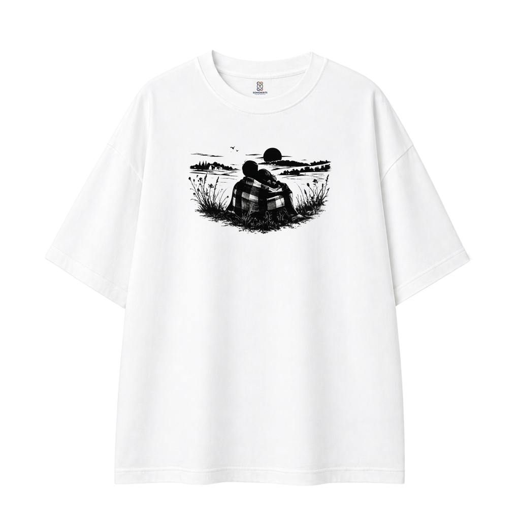 Somokriti Premium Cotton Printed T-Shirt - Moonlit Bond | Oversized Fit, Half Sleeve, Round Neck | Unisex
