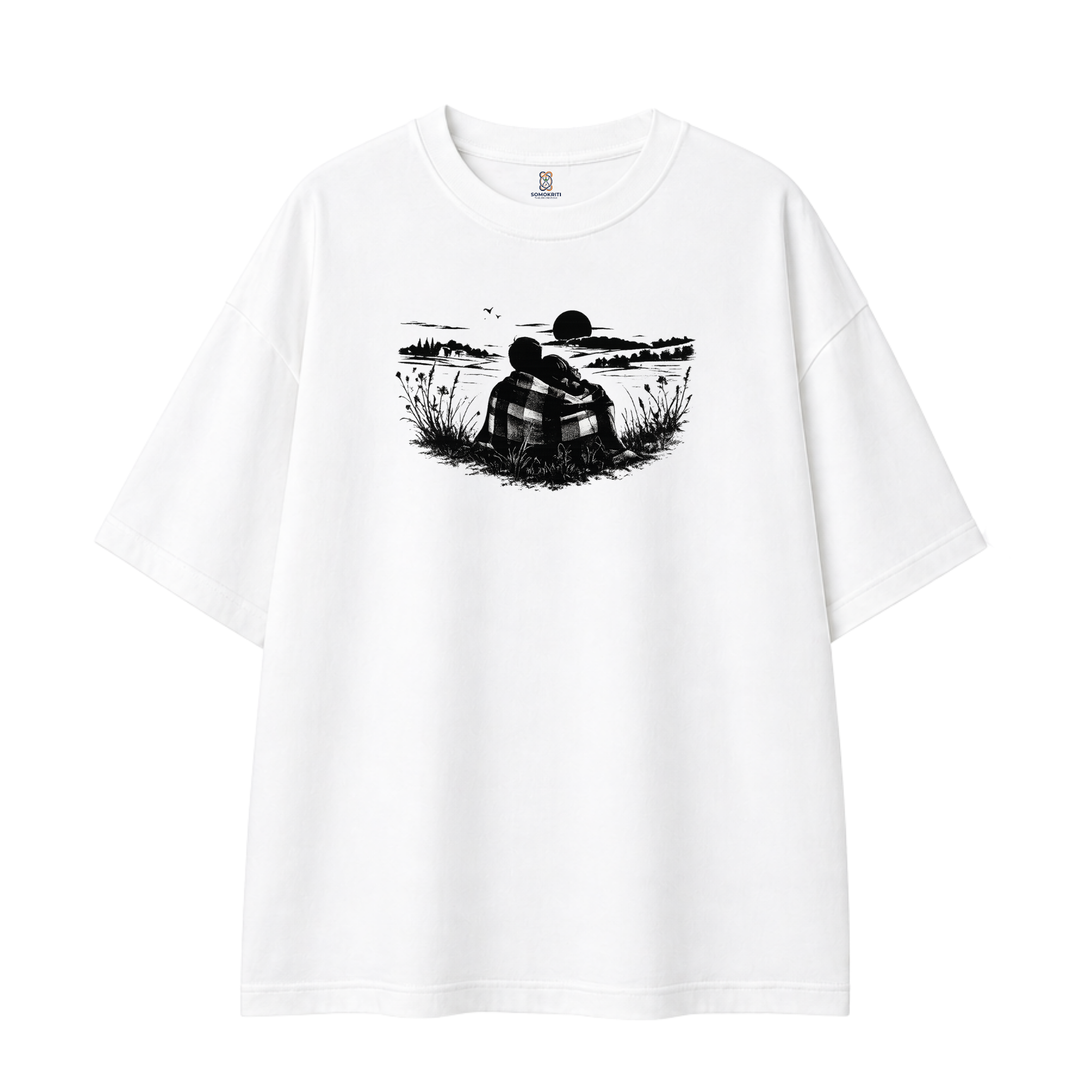 Somokriti Premium Cotton Printed T-Shirt - Moonlit Bond | Oversized Fit, Half Sleeve, Round Neck | Unisex