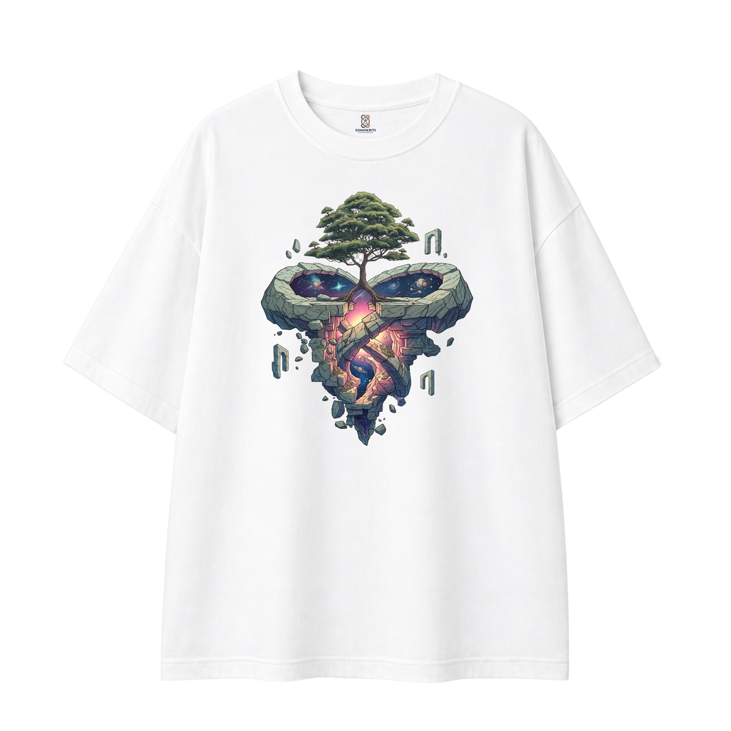 Somokriti Premium Cotton Printed T-Shirt - Cosmic Roots | Oversized Fit, Half Sleeve, Round Neck | Unisex
