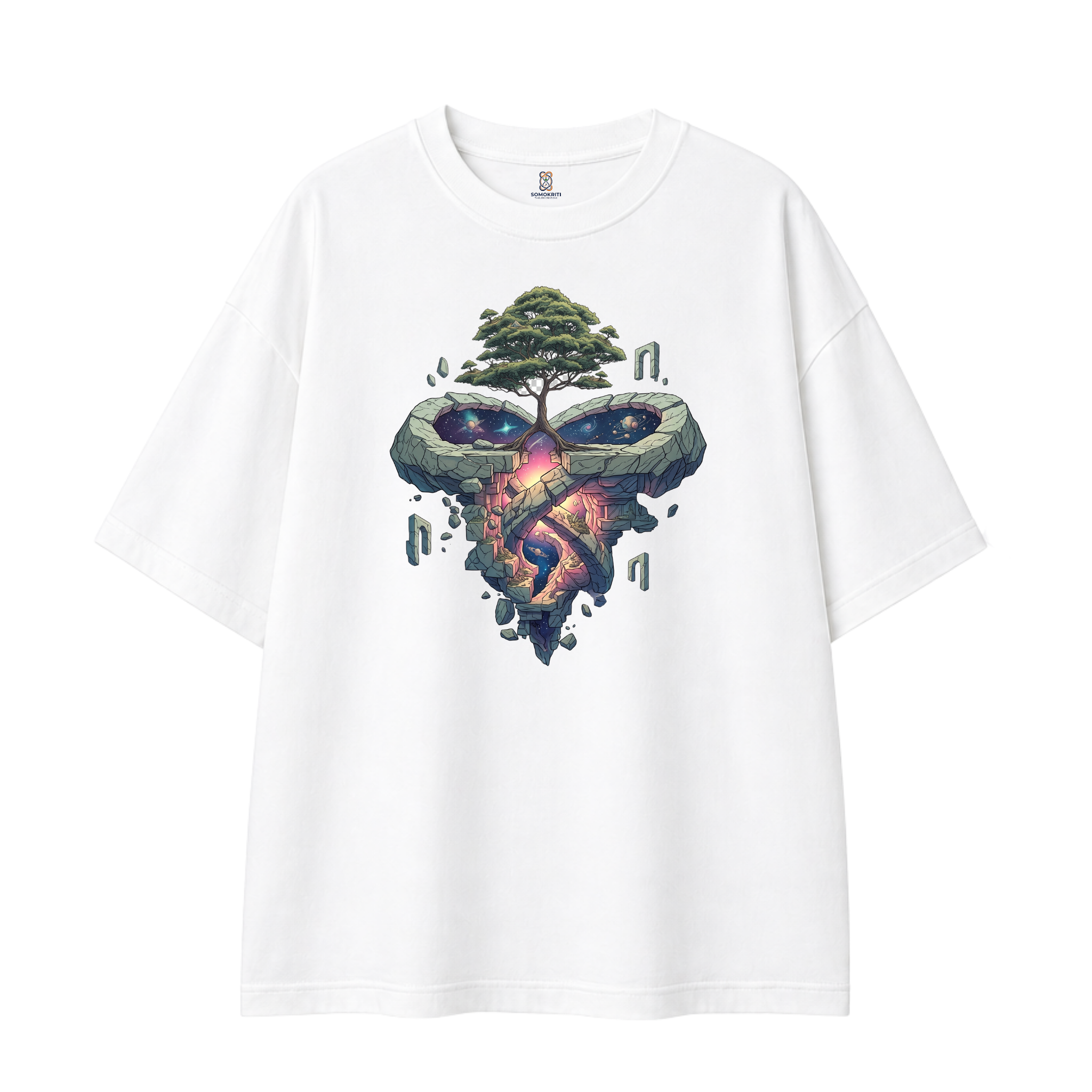 Somokriti Premium Cotton Printed T-Shirt - Cosmic Roots | Oversized Fit, Half Sleeve, Round Neck | Unisex