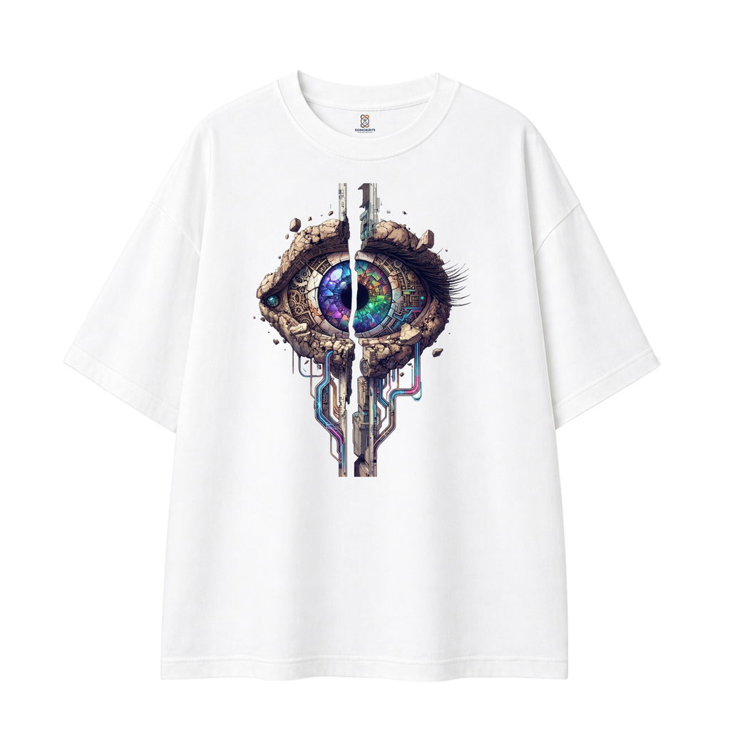 Somokriti Premium Cotton Printed T-Shirt - Digital Vision | Oversized Fit, Half Sleeve, Round Neck | Unisex