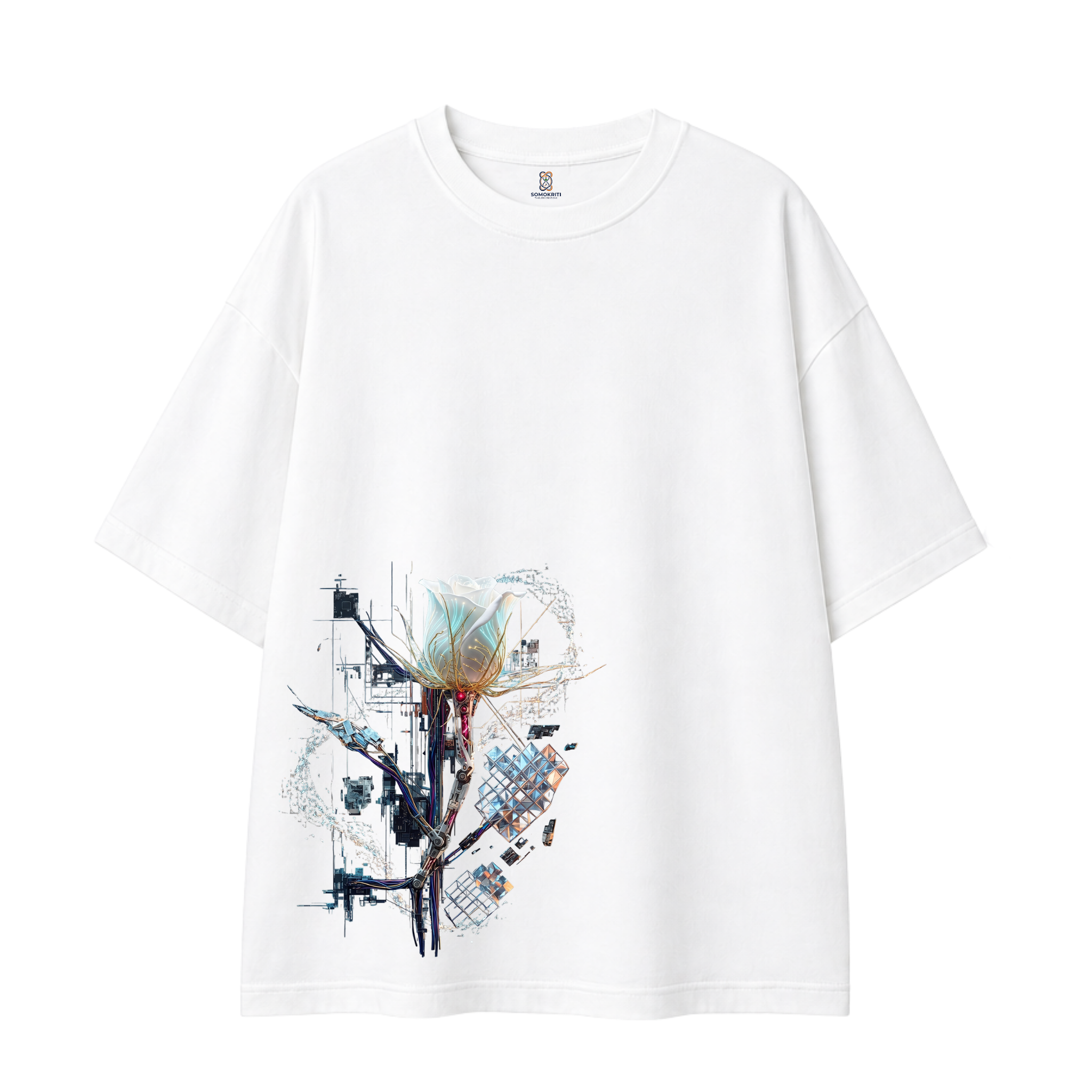 Somokriti Premium Cotton Printed T-Shirt - Synthetic Bloom | Oversized Fit, Half Sleeve, Round Neck | Unisex