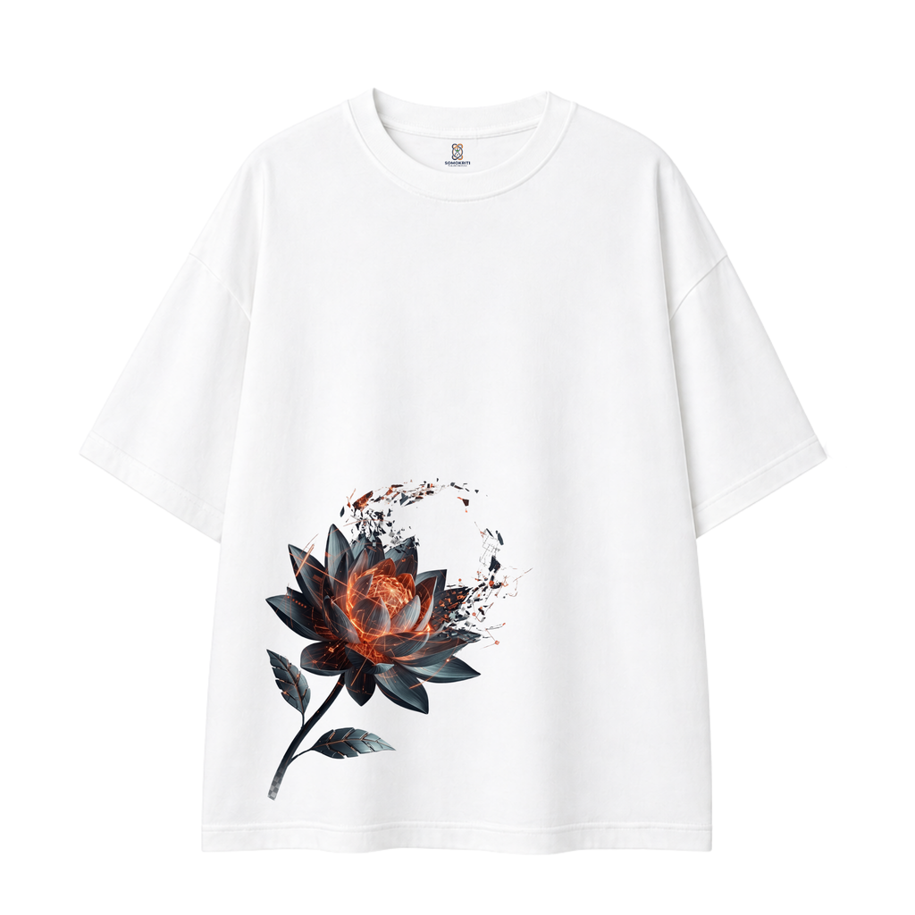 Somokriti Premium Cotton Printed T-Shirt - Neon Lotus | Oversized Fit, Half Sleeve, Round Neck | Unisex