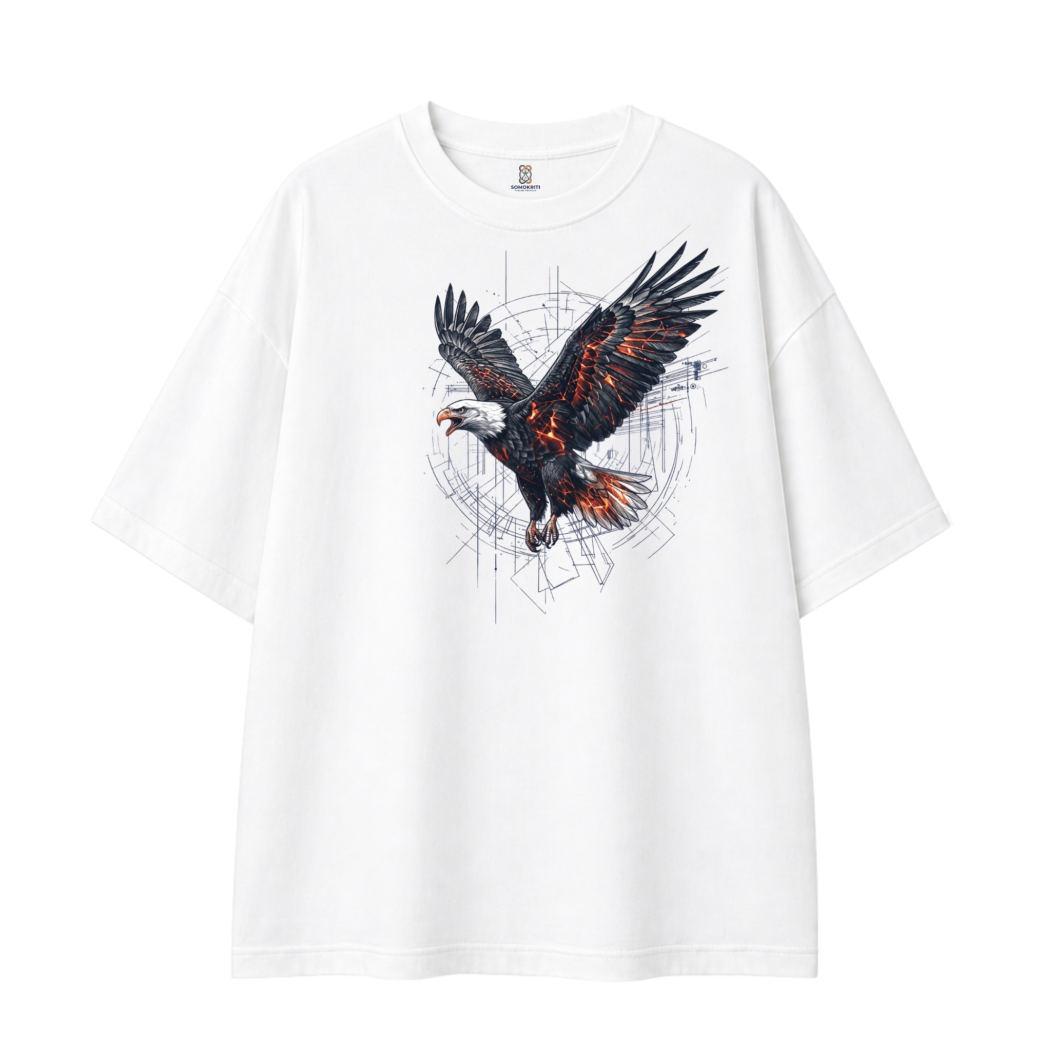 Somokriti Premium Cotton Printed T-Shirt - Inferno Flight | Oversized Fit, Half Sleeve, Round Neck | Unisex