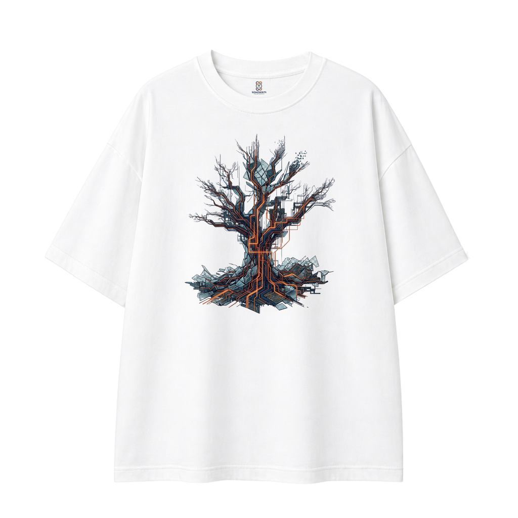Somokriti Premium Cotton Printed T-Shirt - Quantum Roots | Oversized Fit, Half Sleeve, Round Neck | Unisex