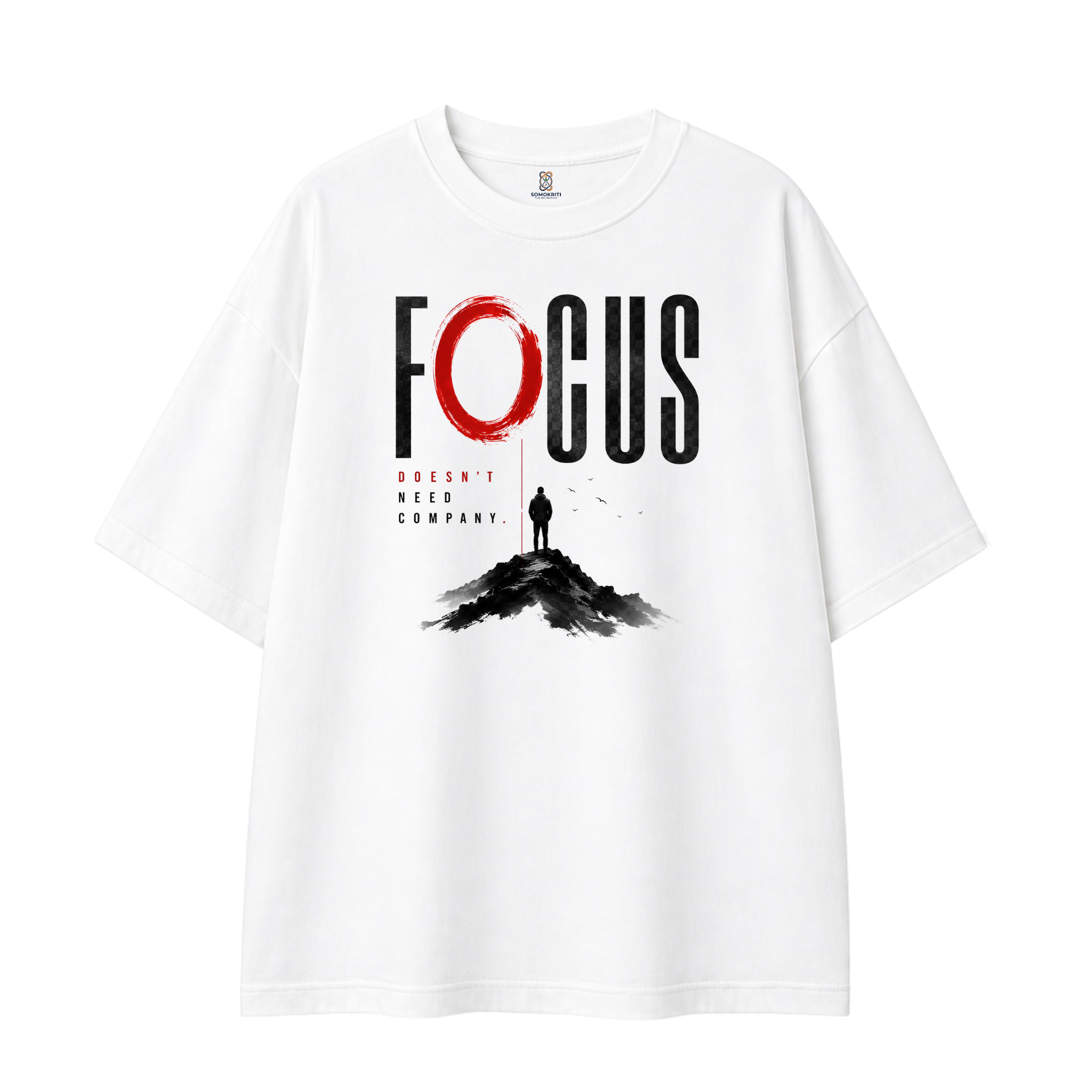 Somokriti Premium Cotton Printed T-Shirt - Focused Solitude | Oversized Fit, Half Sleeve, Round Neck | Unisex
