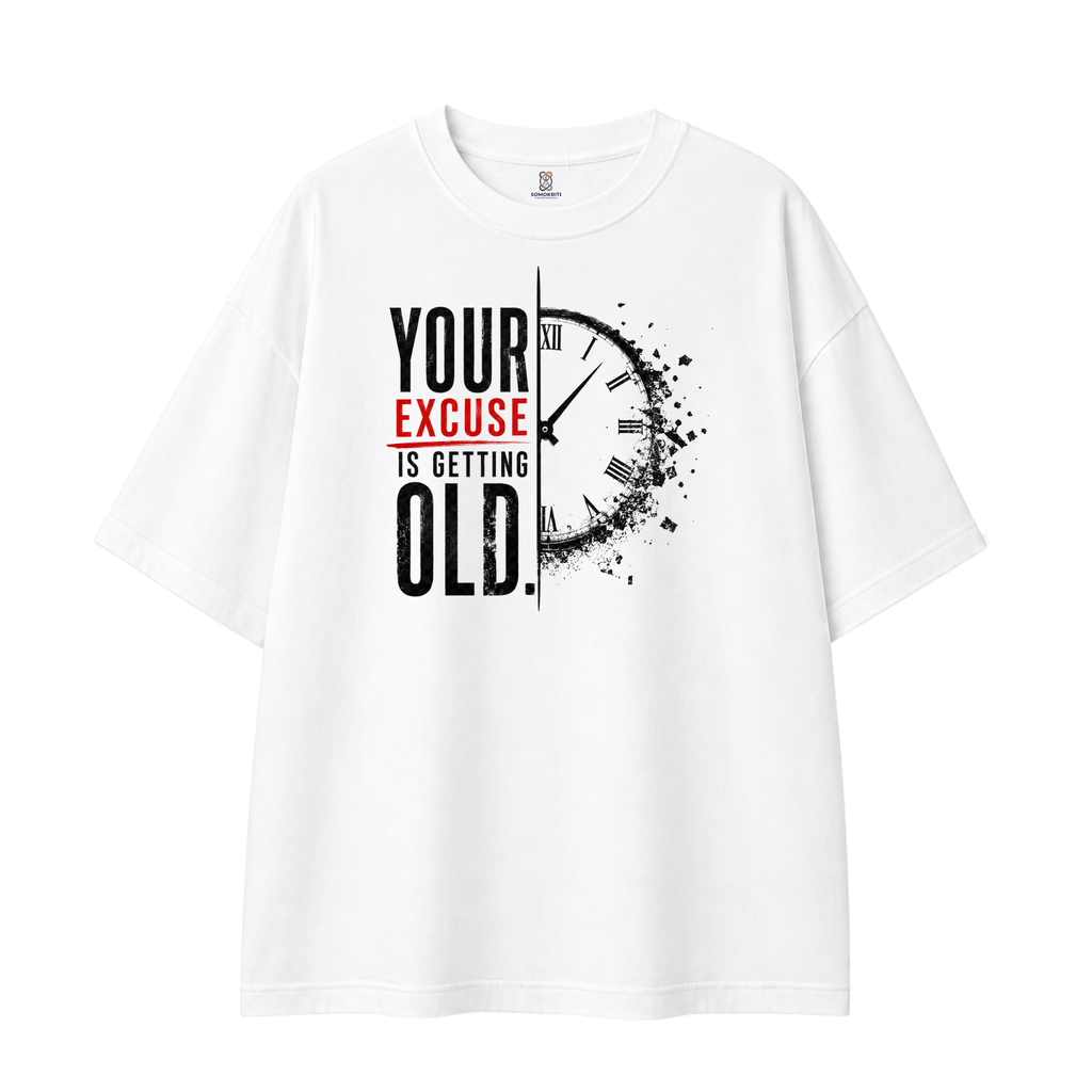 Somokriti Premium Cotton Printed T-Shirt - Time Reckoning | Oversized Fit, Half Sleeve, Round Neck | Unisex