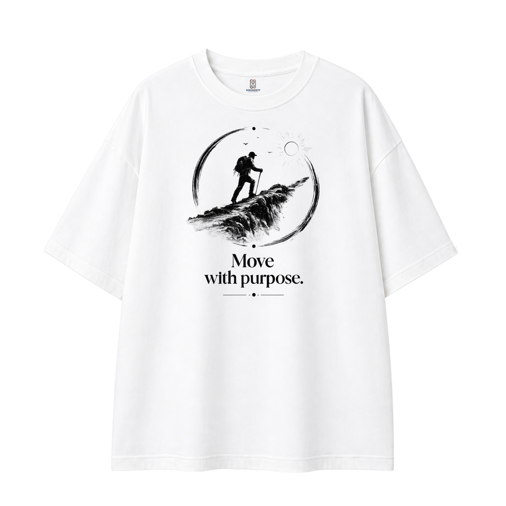 Somokriti Premium Cotton Printed T-Shirt - Purpose Trek | Oversized Fit, Half Sleeve, Round Neck | Unisex