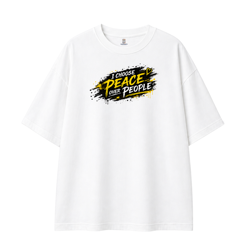 Somokriti Premium Cotton Printed T-Shirt - Choose Peace | Oversized Fit, Half Sleeve, Round Neck | Unisex