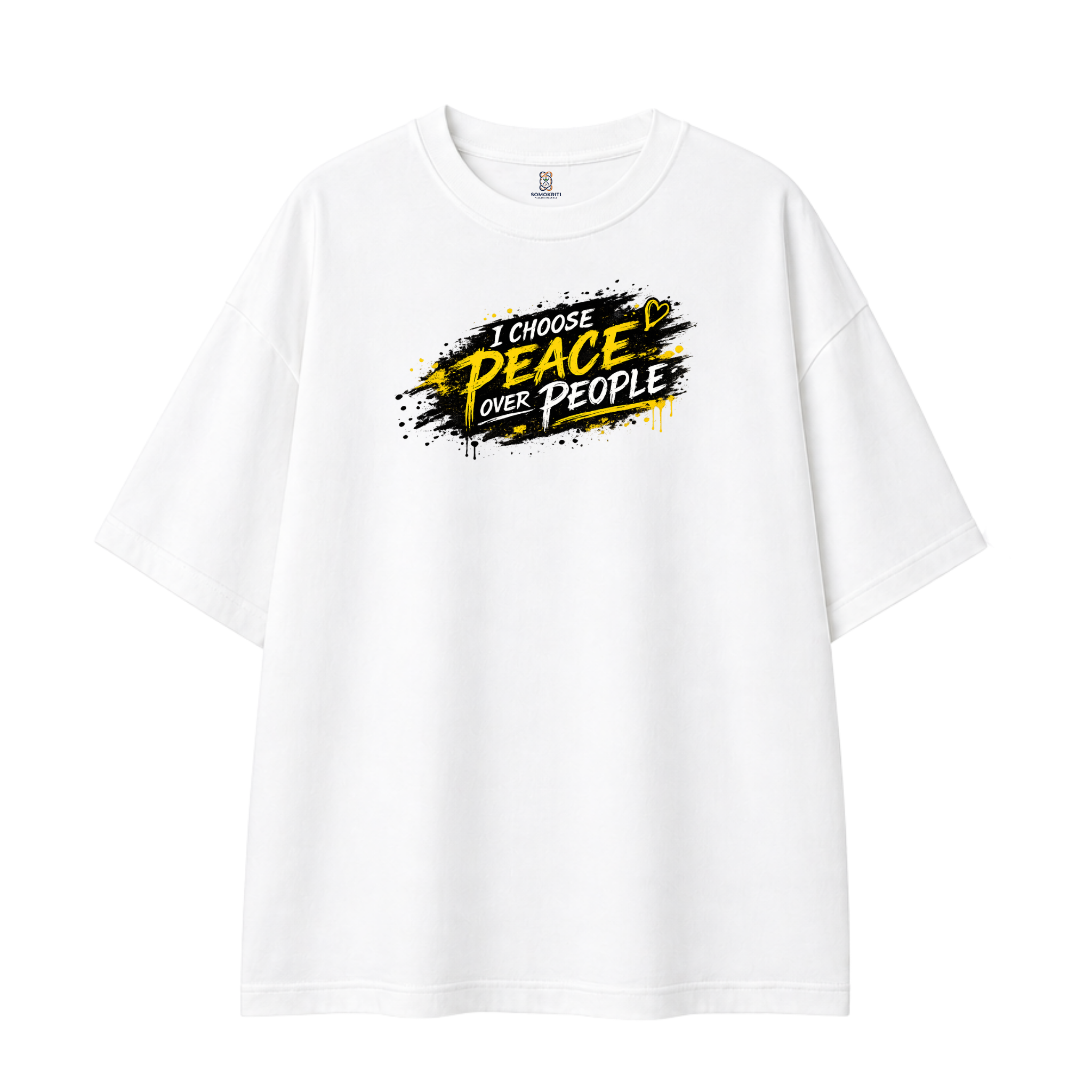 Somokriti Premium Cotton Printed T-Shirt - Choose Peace | Oversized Fit, Half Sleeve, Round Neck | Unisex