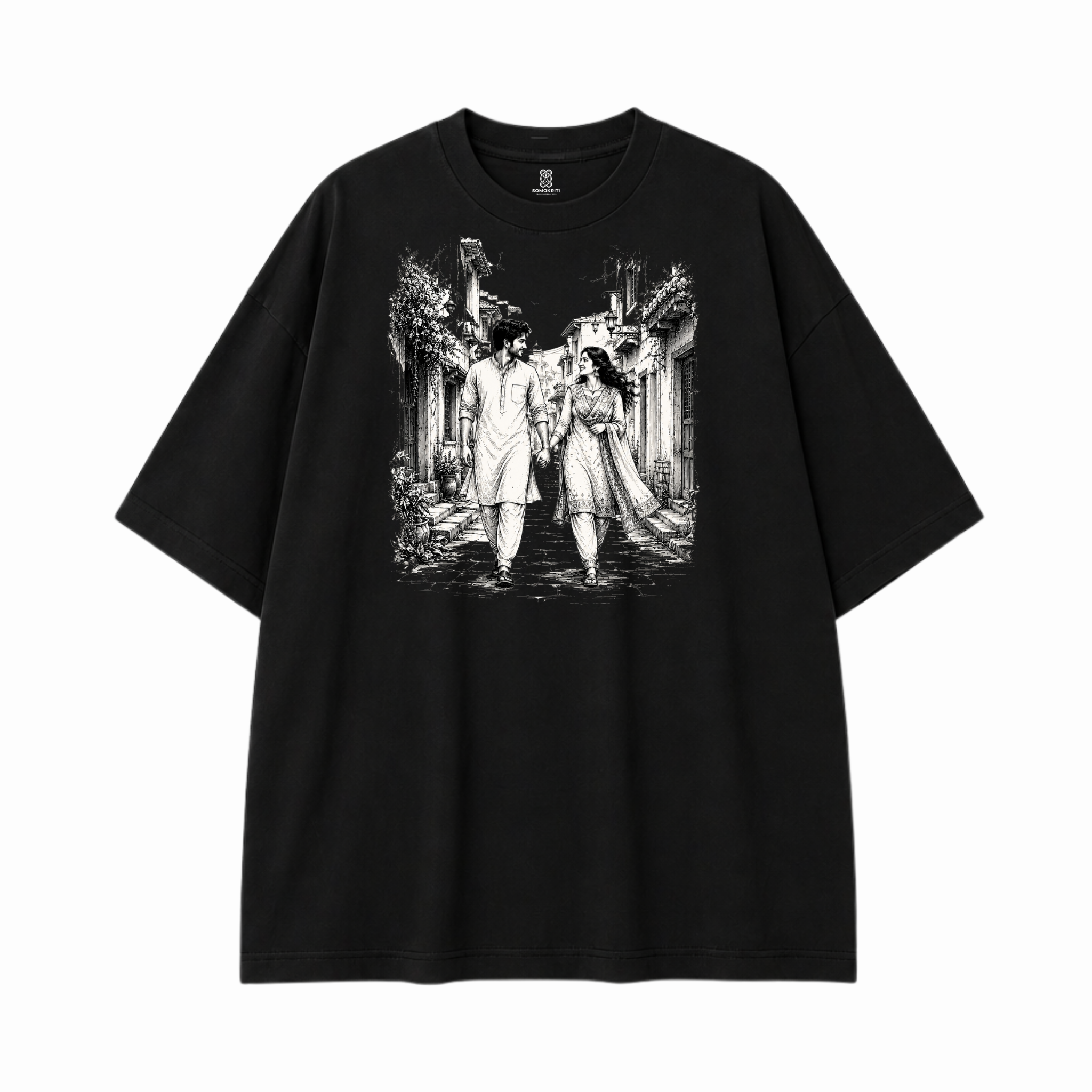 Somokriti Premium Cotton Printed T-Shirt - Timeless Together | Oversized Fit, Half Sleeve, Round Neck | Unisex