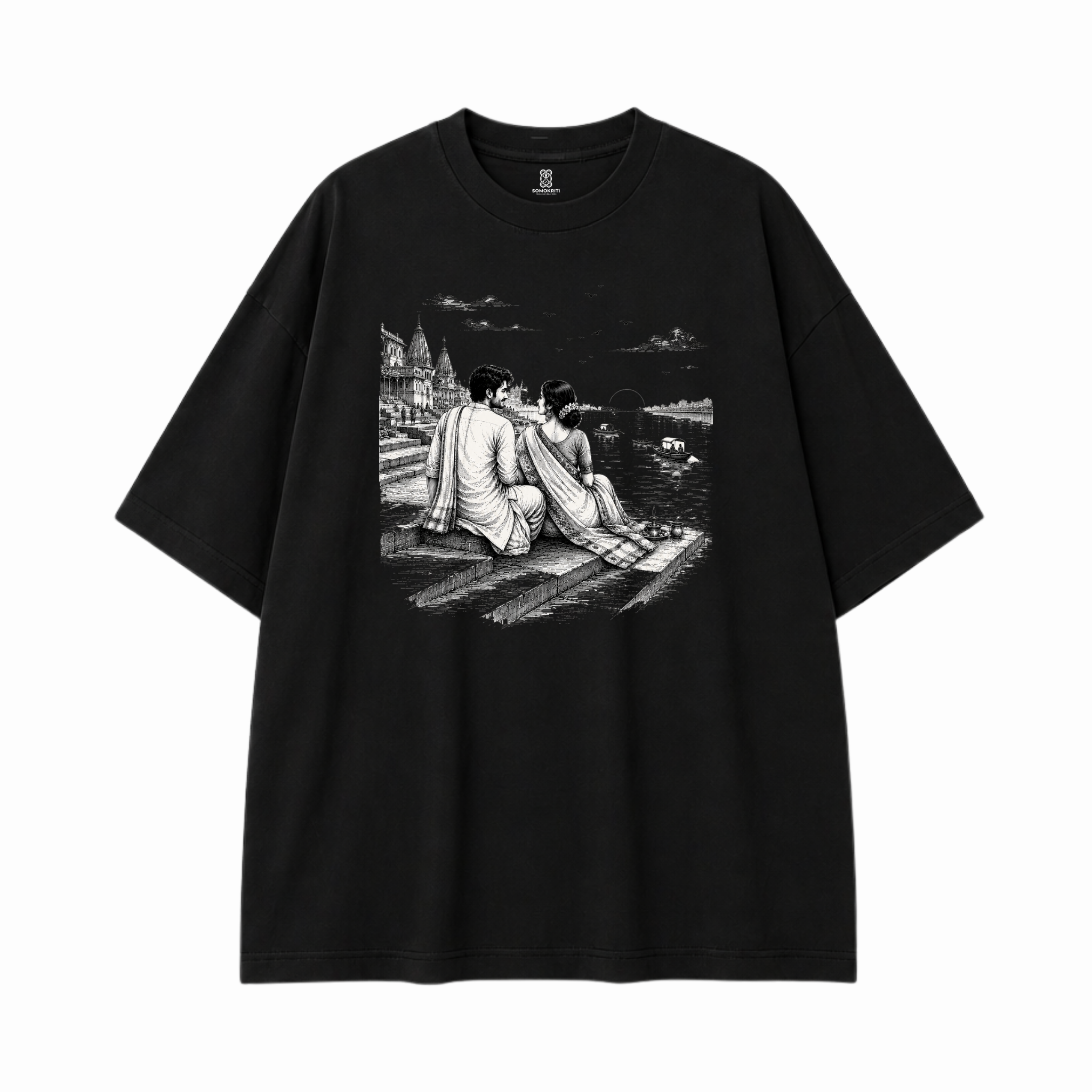 Somokriti Premium Cotton Printed T-Shirt - Sacred Sunset | Oversized Fit, Half Sleeve, Round Neck | Unisex