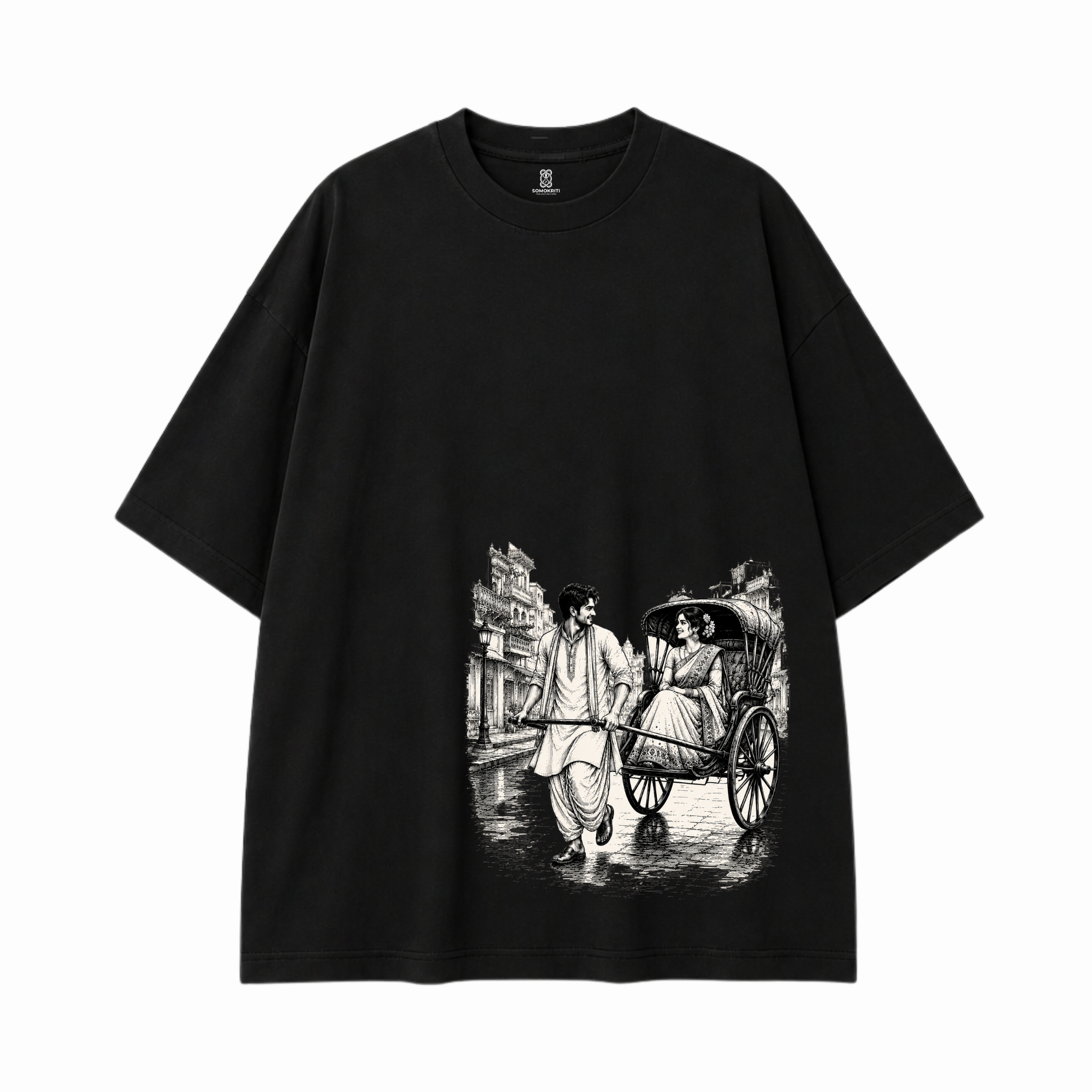 Somokriti Premium Cotton Printed T-Shirt - Heritage Romance | Oversized Fit, Half Sleeve, Round Neck | Unisex