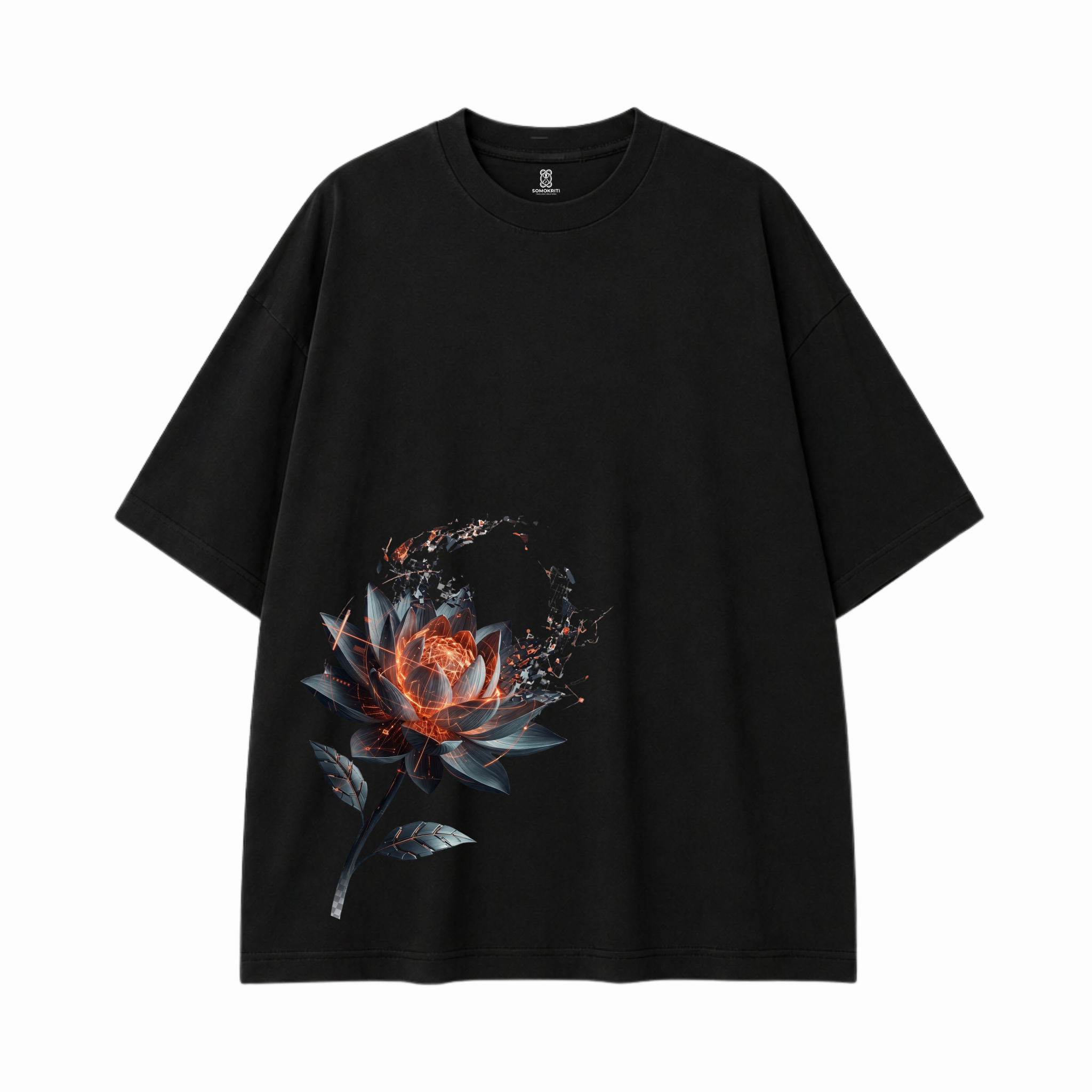 Somokriti Premium Cotton Printed T-Shirt - Neon Lotus | Oversized Fit, Half Sleeve, Round Neck | Unisex