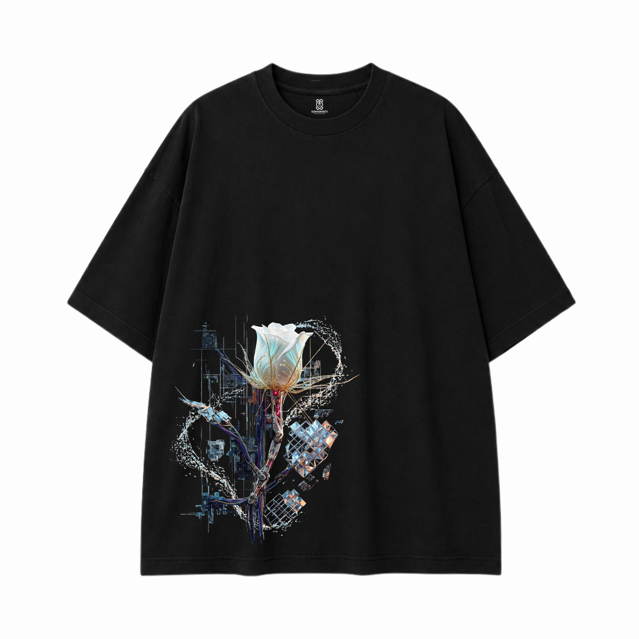 Somokriti Premium Cotton Printed T-Shirt - Synthetic Bloom | Oversized Fit, Half Sleeve, Round Neck | Unisex