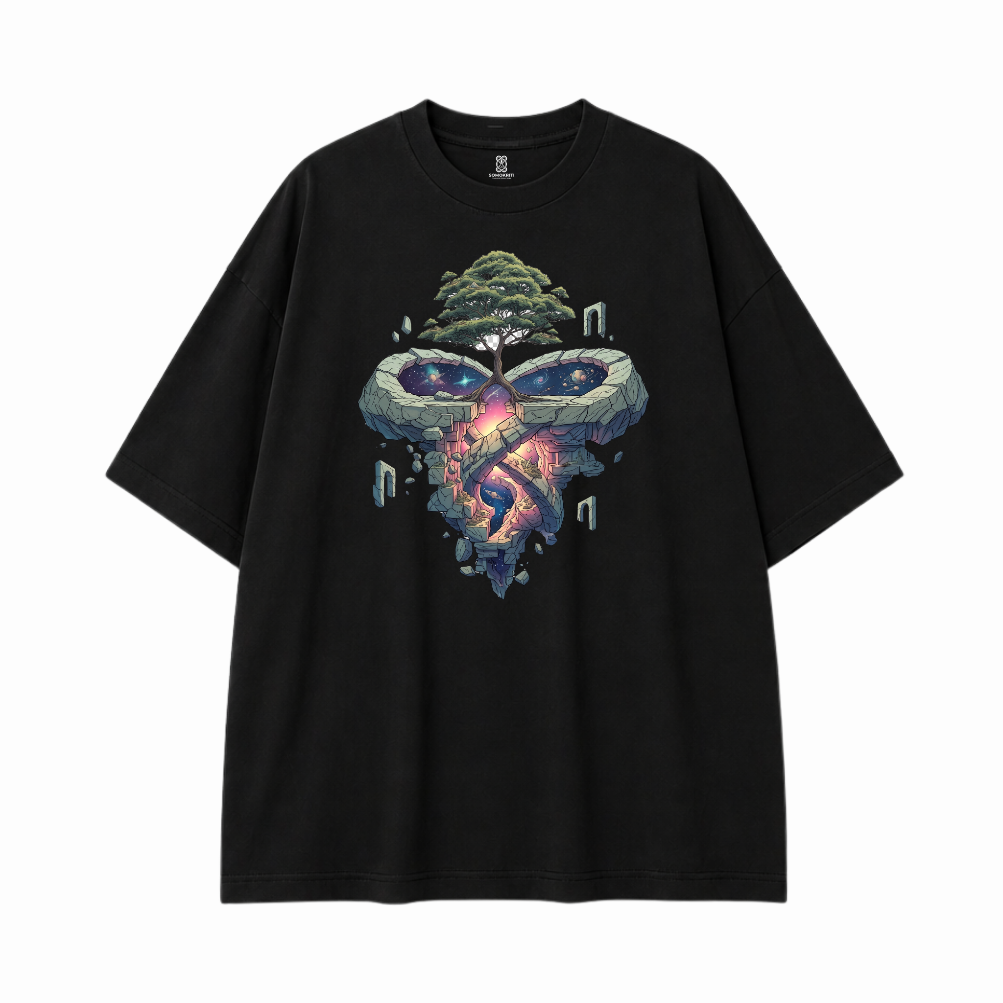 Somokriti Premium Cotton Printed T-Shirt - Cosmic Roots | Oversized Fit, Half Sleeve, Round Neck | Unisex