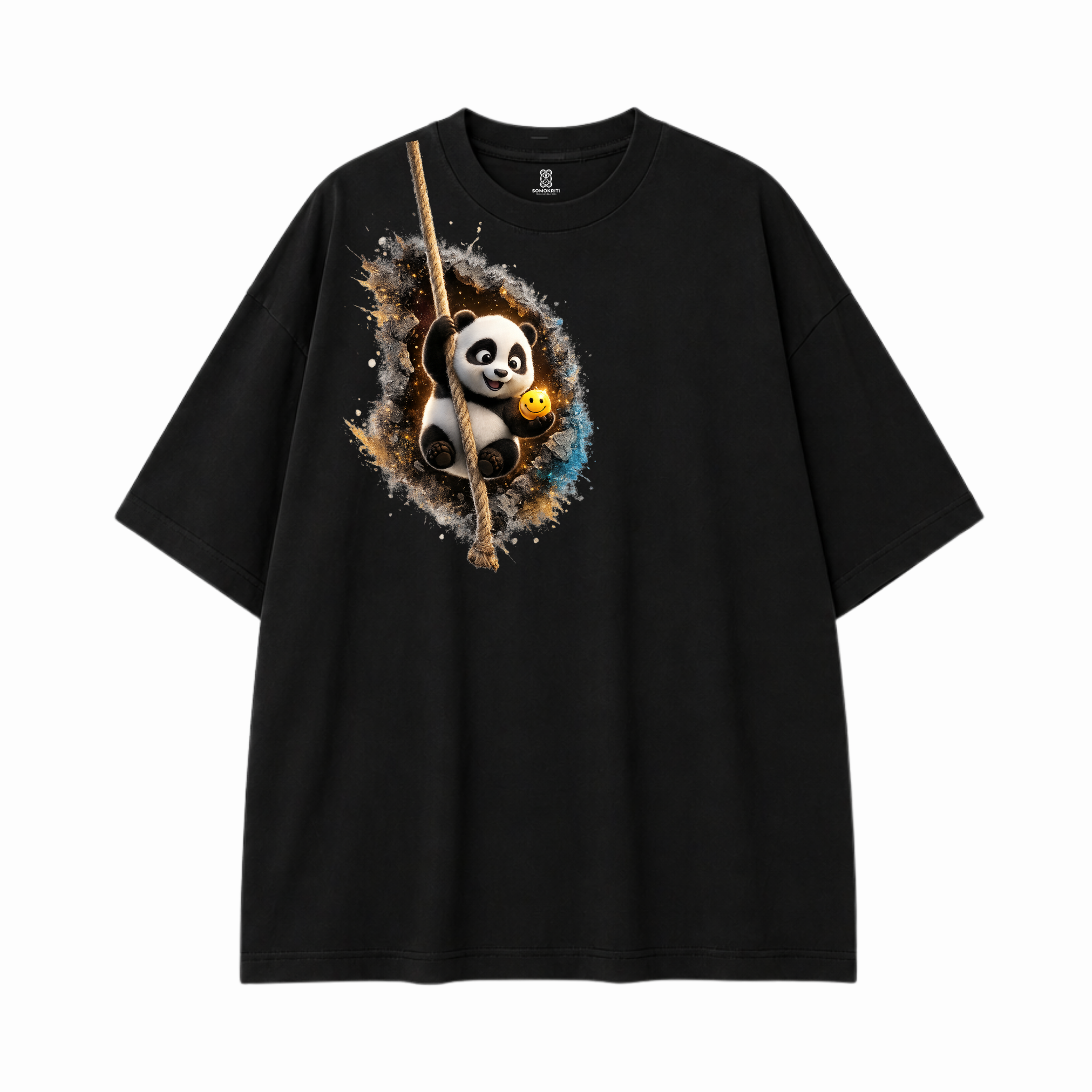 Somokriti Premium Cotton Printed T-Shirt - Panda Swing | Oversized Fit, Half Sleeve, Round Neck | Unisex
