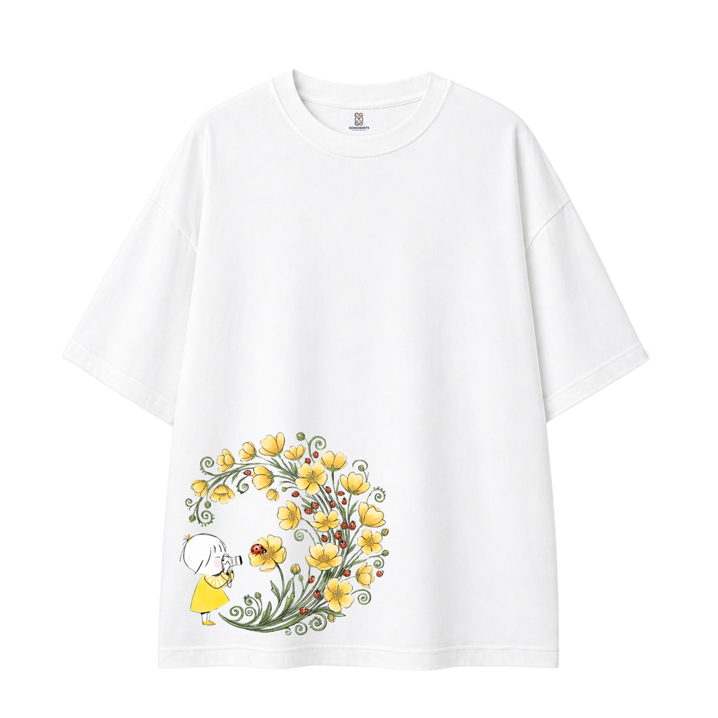 Somokriti Premium Cotton Printed T-Shirt - Bloom Capture | Oversized Fit, Half Sleeve, Round Neck | Girls, Women