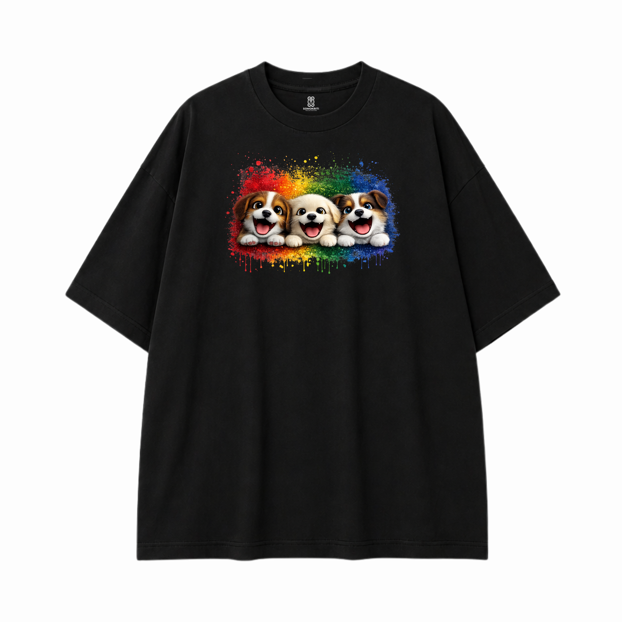 Somokriti Premium Cotton Printed T-Shirt - Puppy Parade | Oversized Fit, Half Sleeve, Round Neck | Unisex
