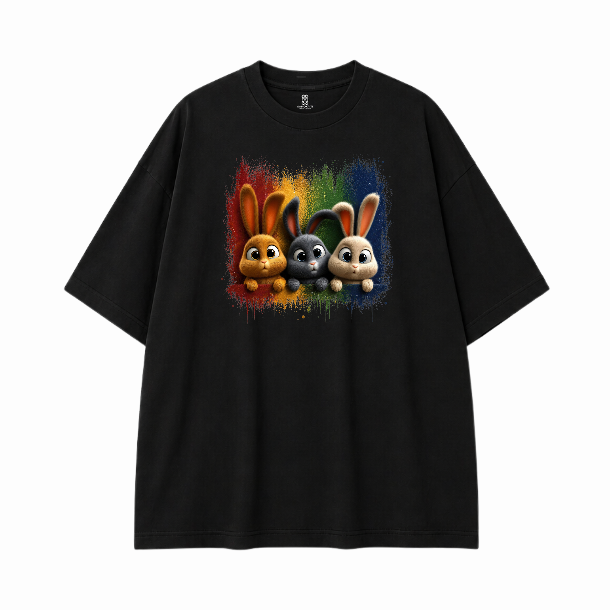 Somokriti Premium Cotton Printed T-Shirt - Bunny Brigade | Oversized Fit, Half Sleeve, Round Neck | Unisex