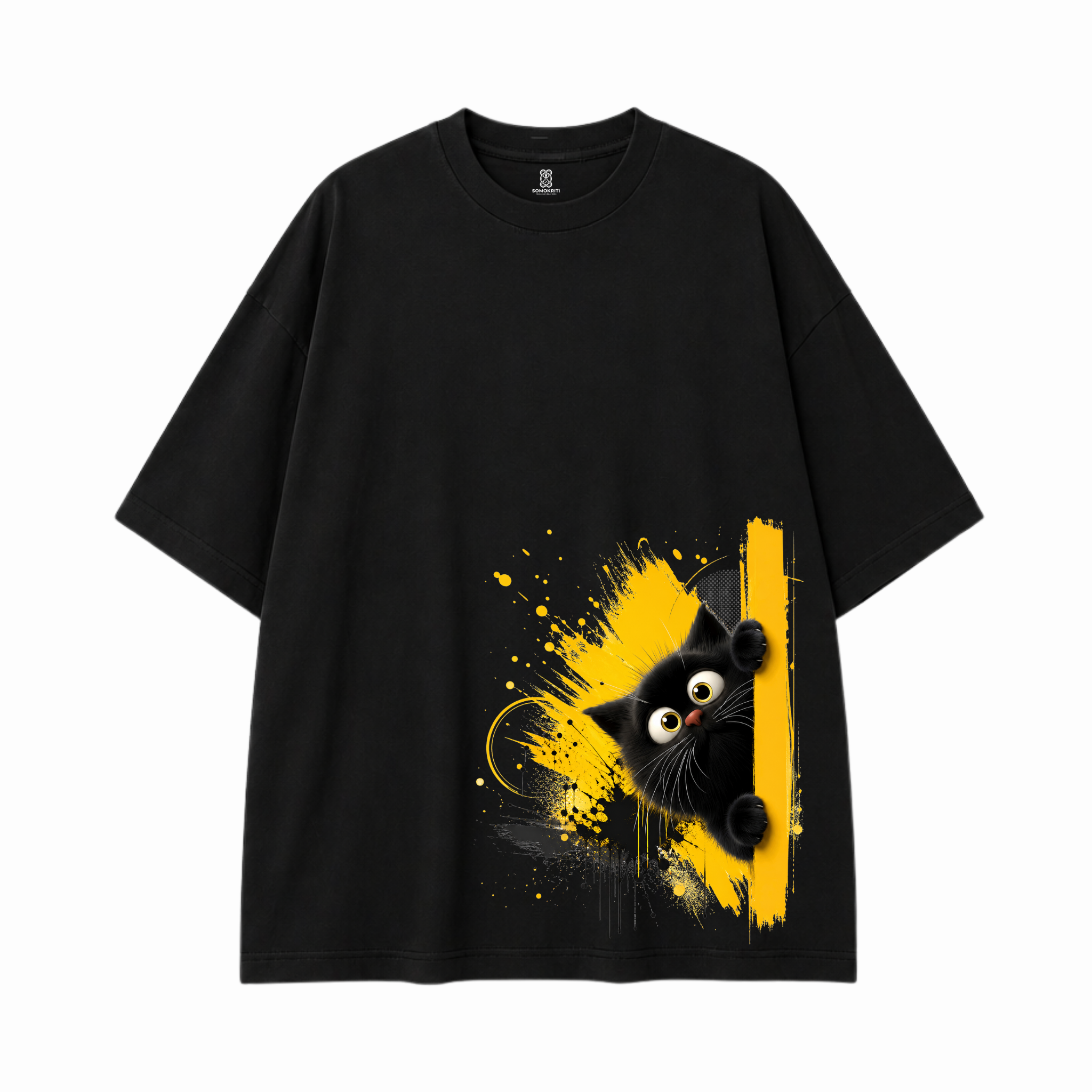 Somokriti Premium Cotton Printed T-Shirt - Curious Peek | Oversized Fit, Half Sleeve, Round Neck | Unisex