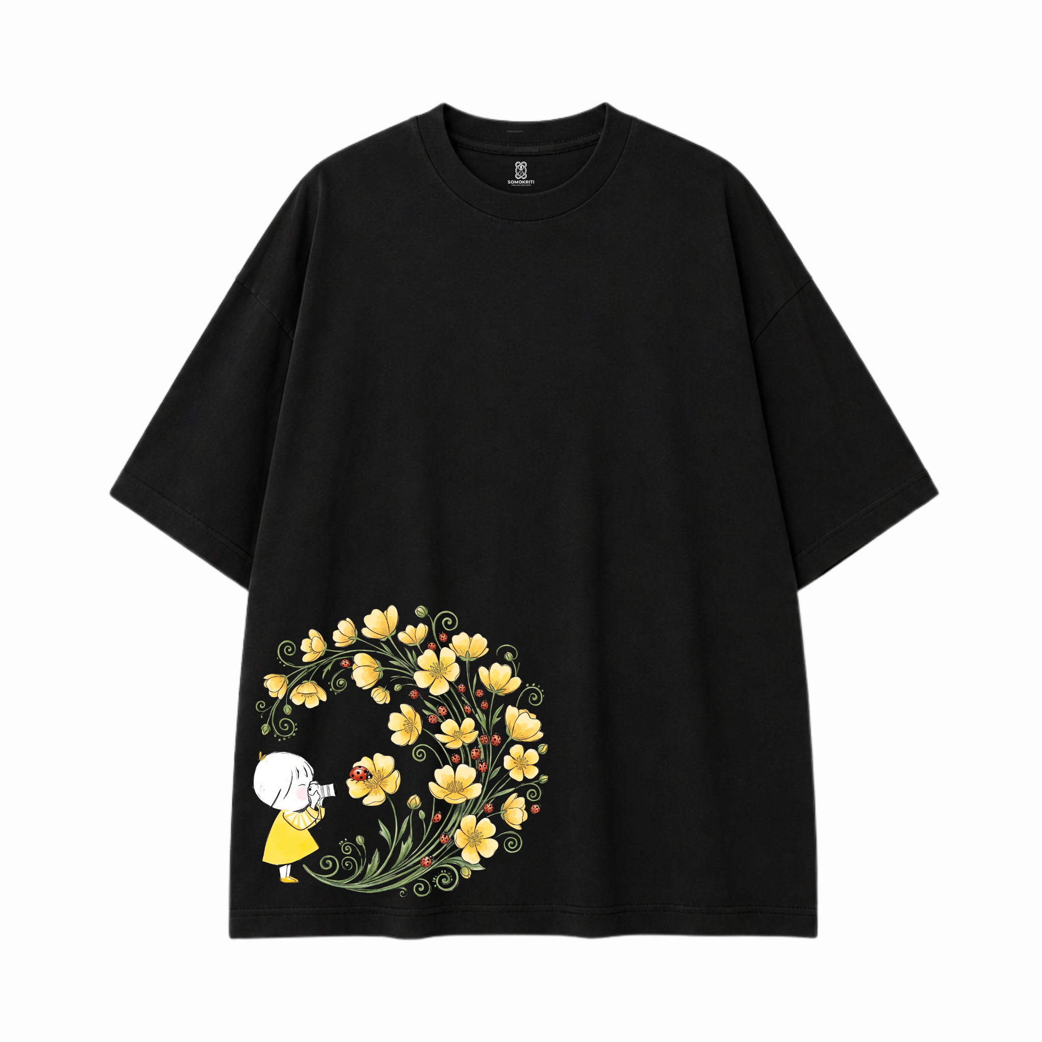 Somokriti Premium Cotton Printed T-Shirt - Bloom Capture | Oversized Fit, Half Sleeve, Round Neck | Girls, Women