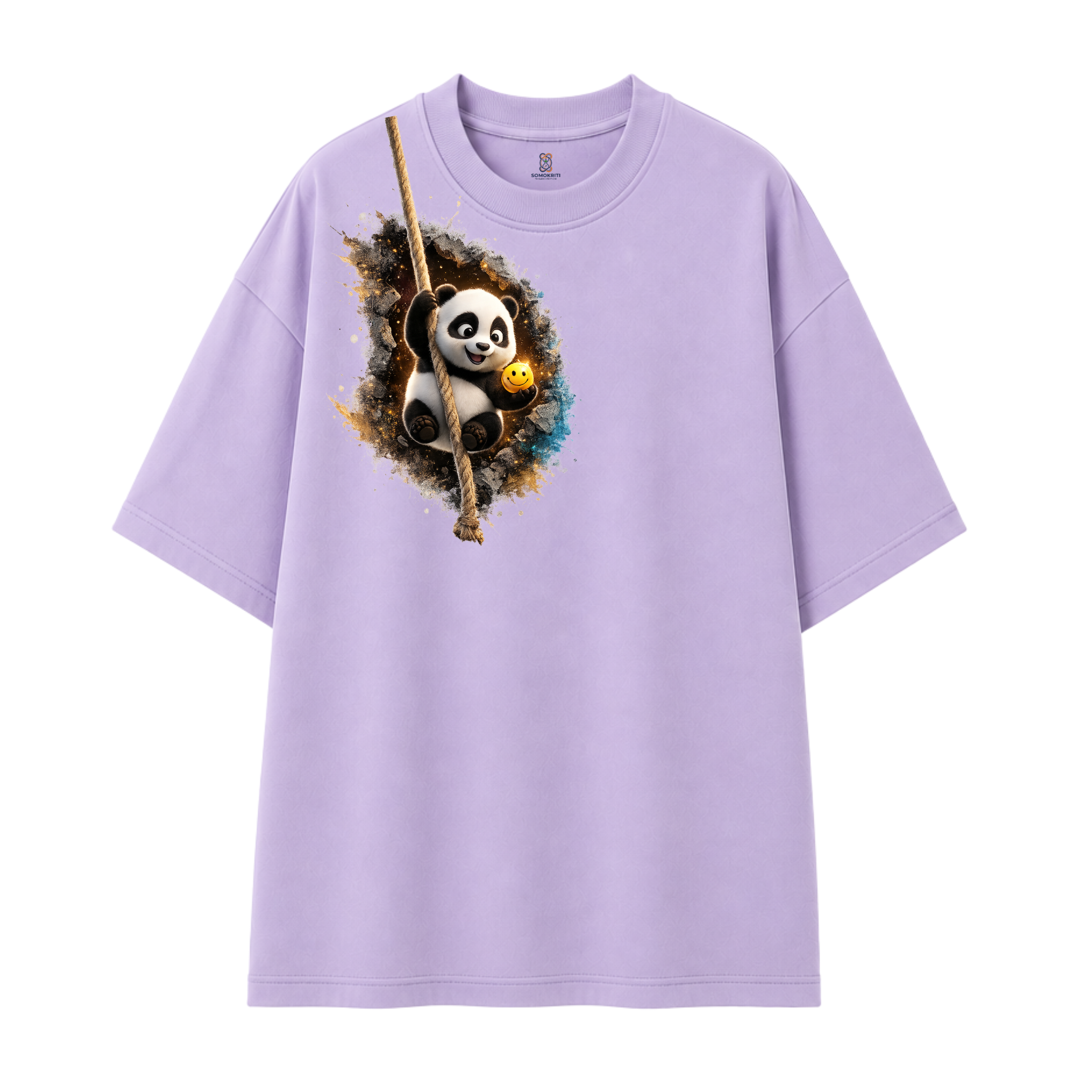 Somokriti Premium Cotton Printed T-Shirt - Panda Swing | Oversized Fit, Half Sleeve, Round Neck | Unisex