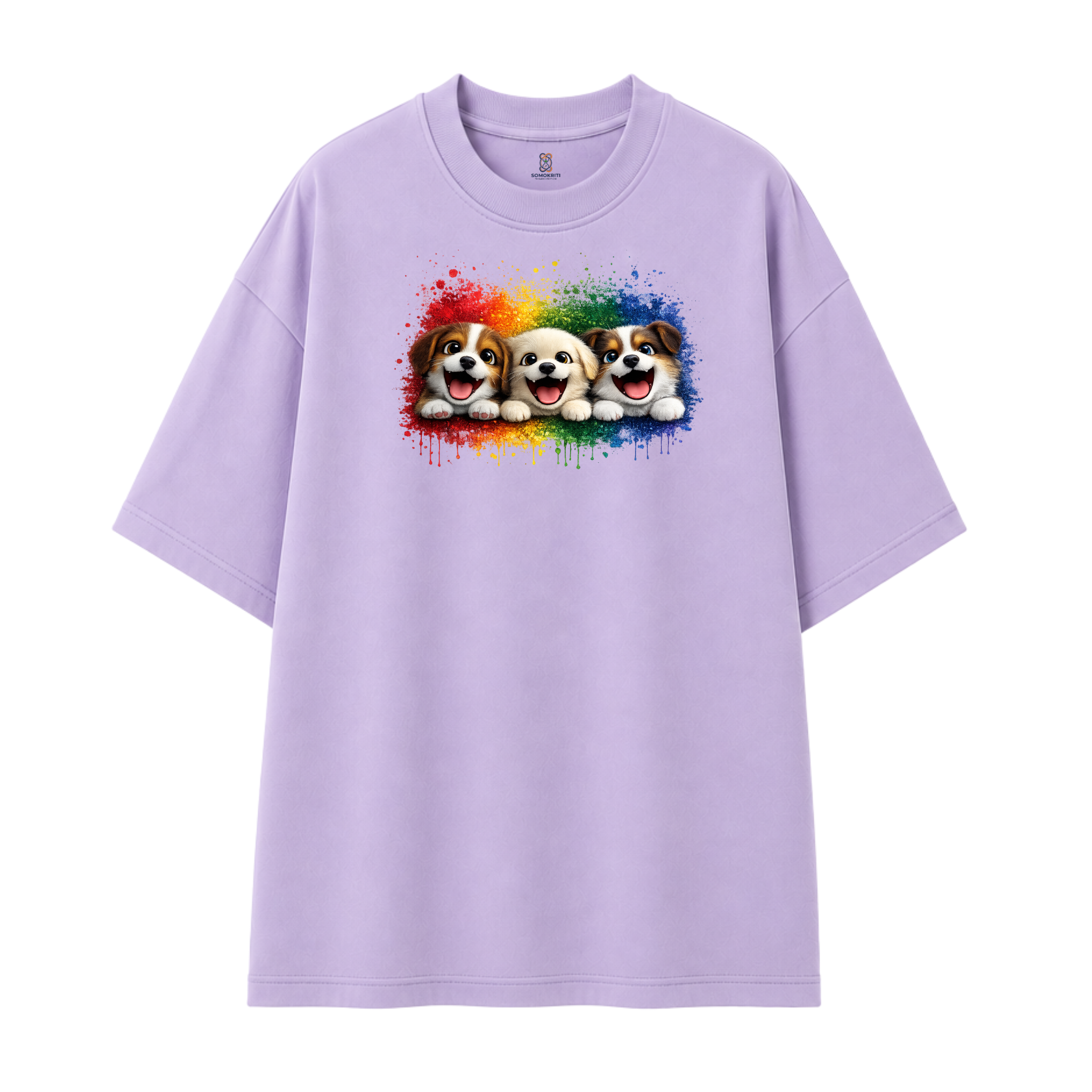 Somokriti Premium Cotton Printed T-Shirt - Puppy Parade | Oversized Fit, Half Sleeve, Round Neck | Unisex
