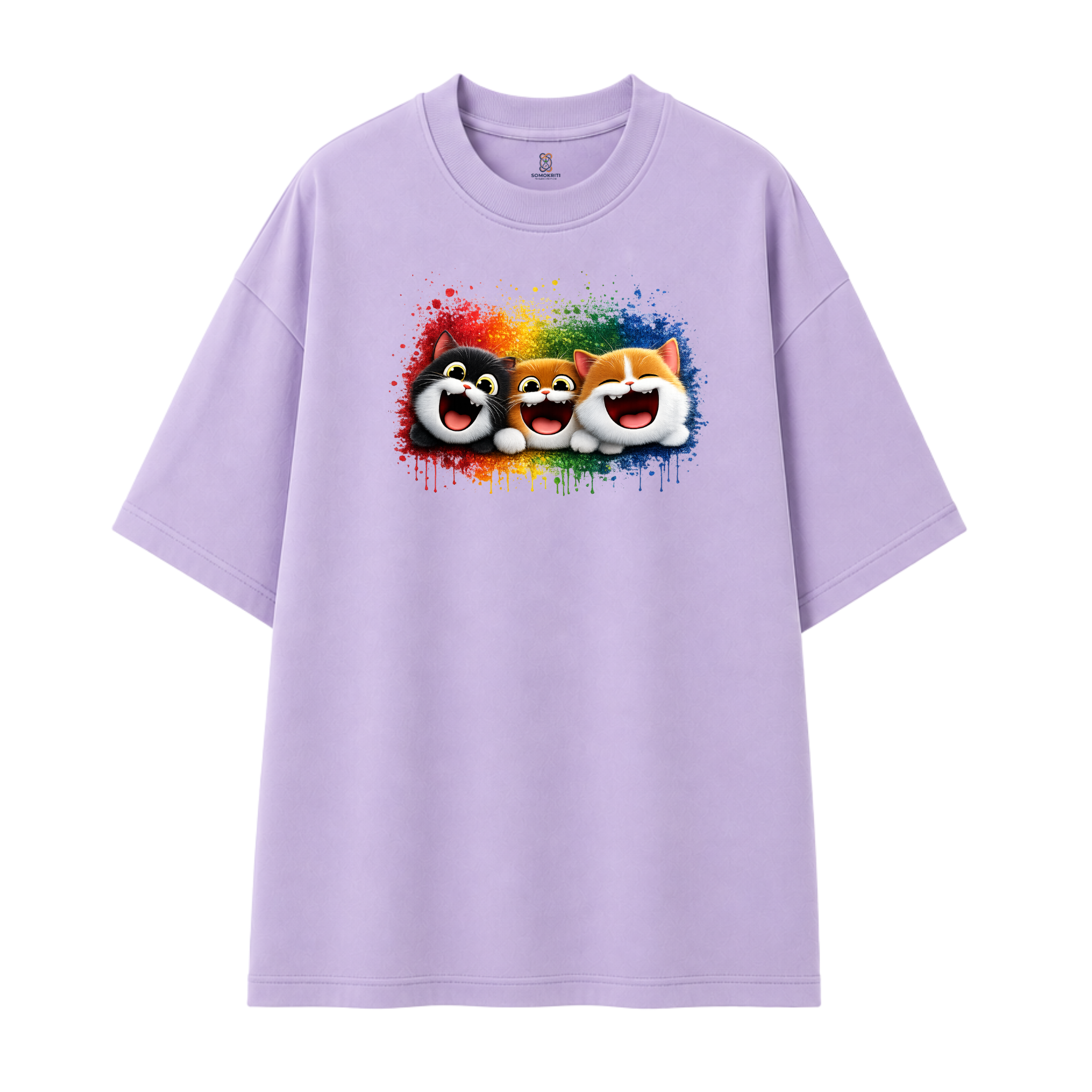 Somokriti Premium Cotton Printed T-Shirt - Happy Whiskers | Oversized Fit, Half Sleeve, Round Neck | Unisex