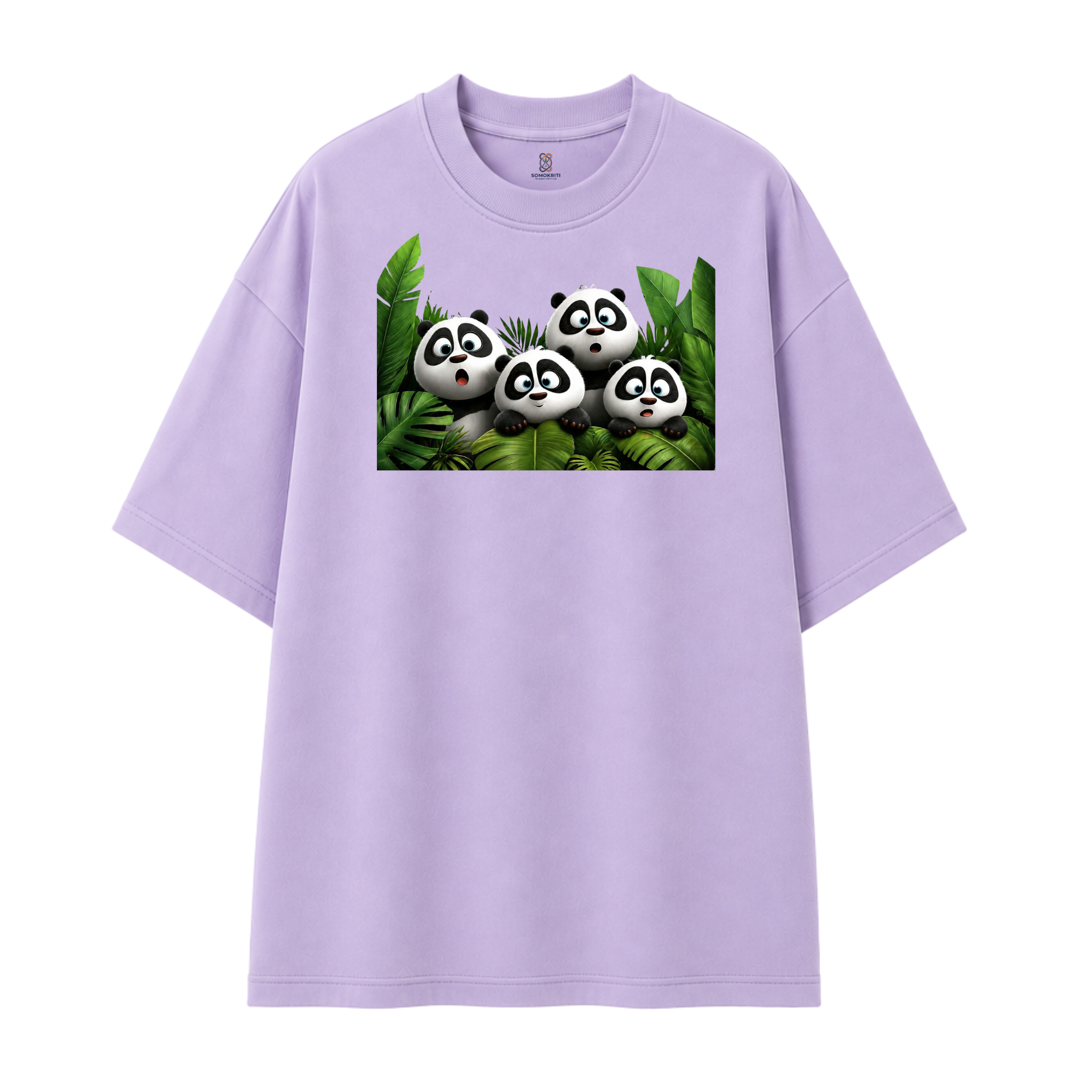 Somokriti Premium Cotton Printed T-Shirt - Panda Paradise | Oversized Fit, Half Sleeve, Round Neck | Unisex
