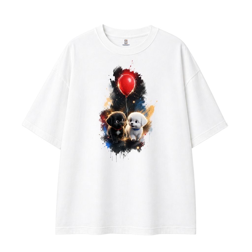 Somokriti Premium Cotton Printed T-Shirt - Pawsome Pair | Oversized Fit, Half Sleeve, Round Neck | Unisex