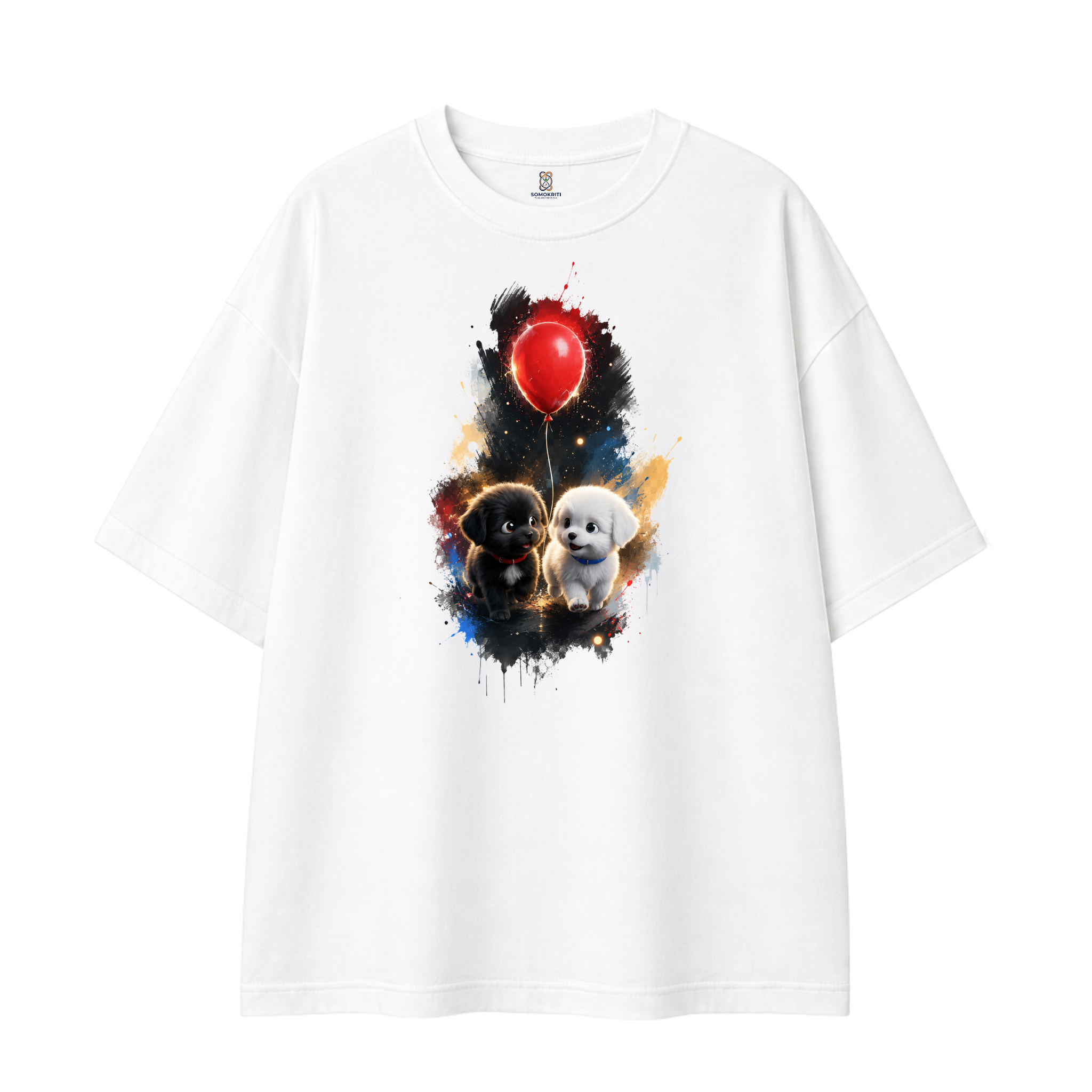 Somokriti Premium Cotton Printed T-Shirt - Pawsome Pair | Oversized Fit, Half Sleeve, Round Neck | Unisex