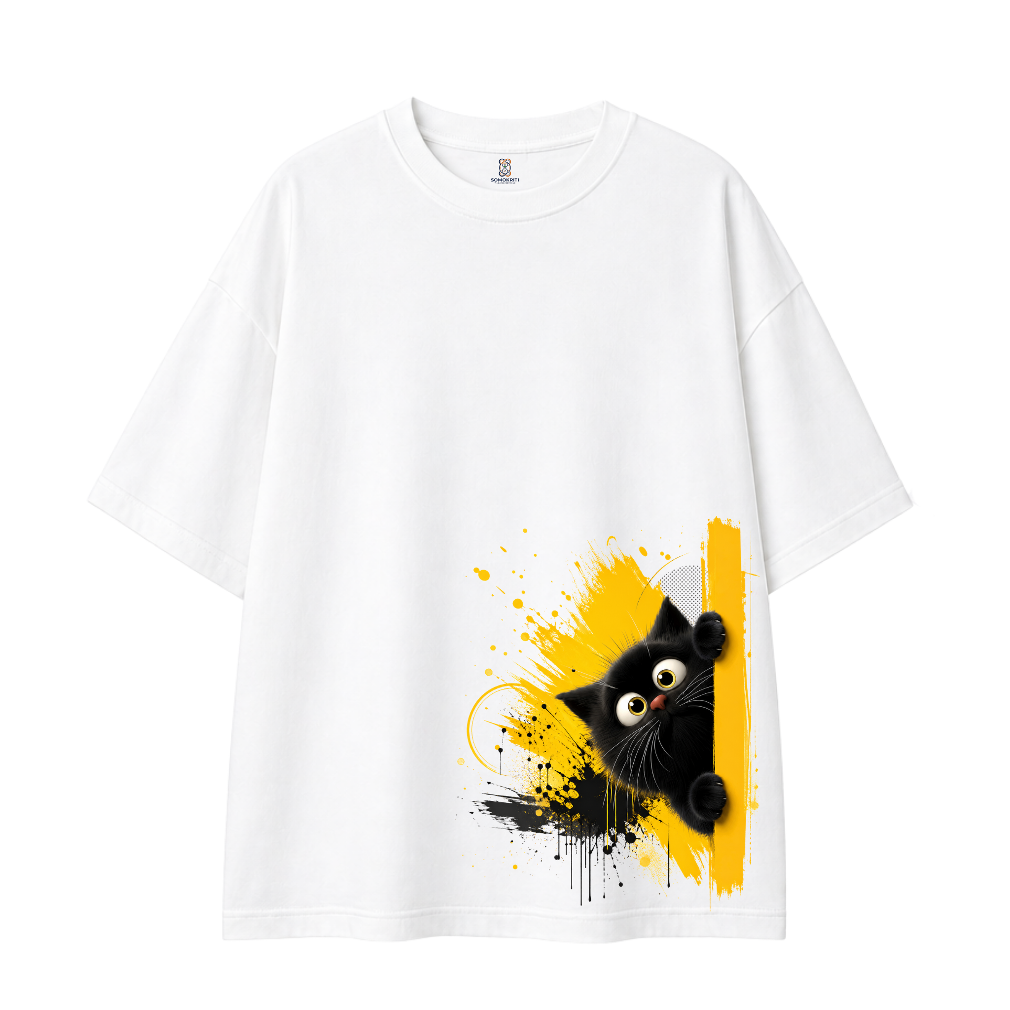 Somokriti Premium Cotton Printed T-Shirt - Curious Peek | Oversized Fit, Half Sleeve, Round Neck | Unisex