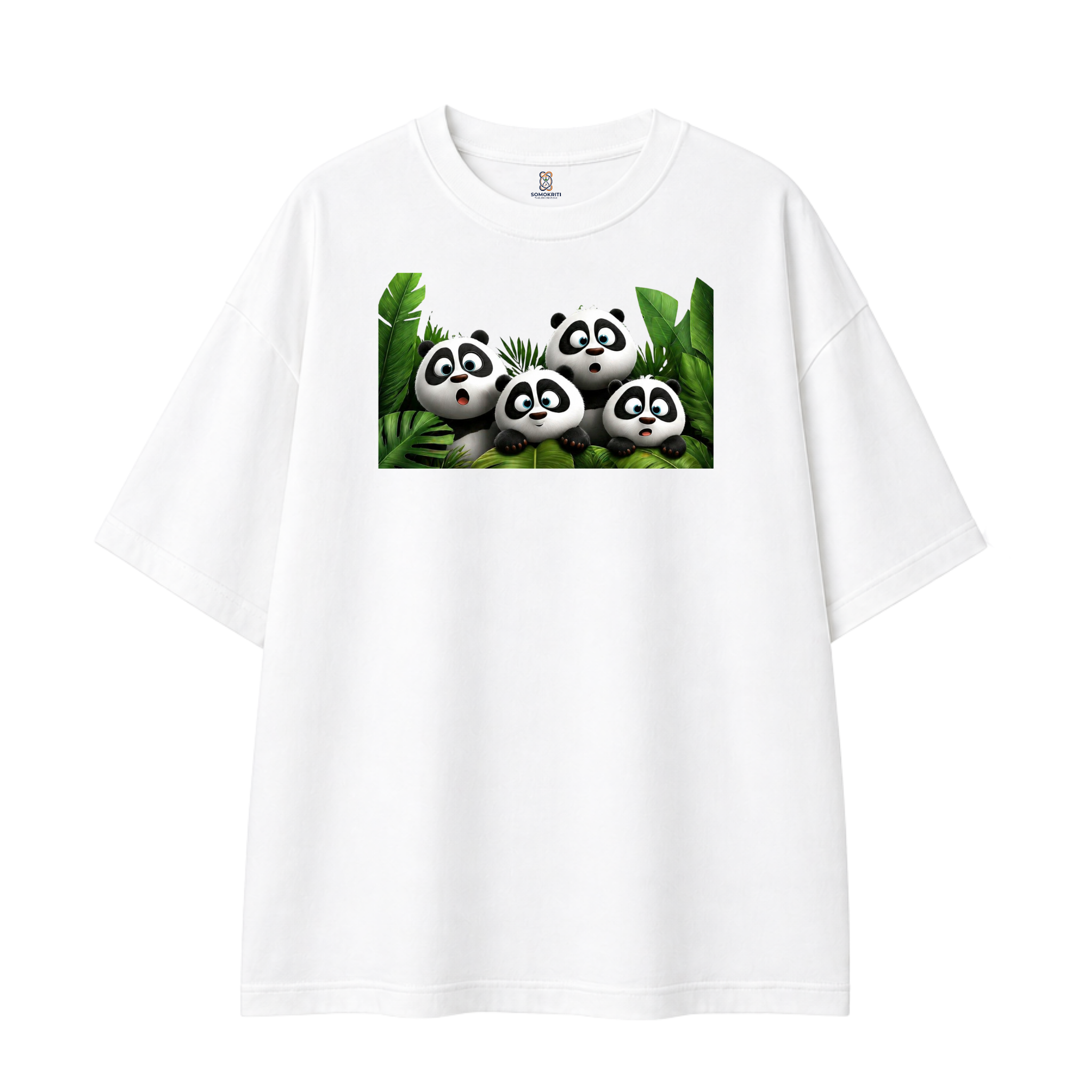 Somokriti Premium Cotton Printed T-Shirt - Panda Paradise | Oversized Fit, Half Sleeve, Round Neck | Unisex