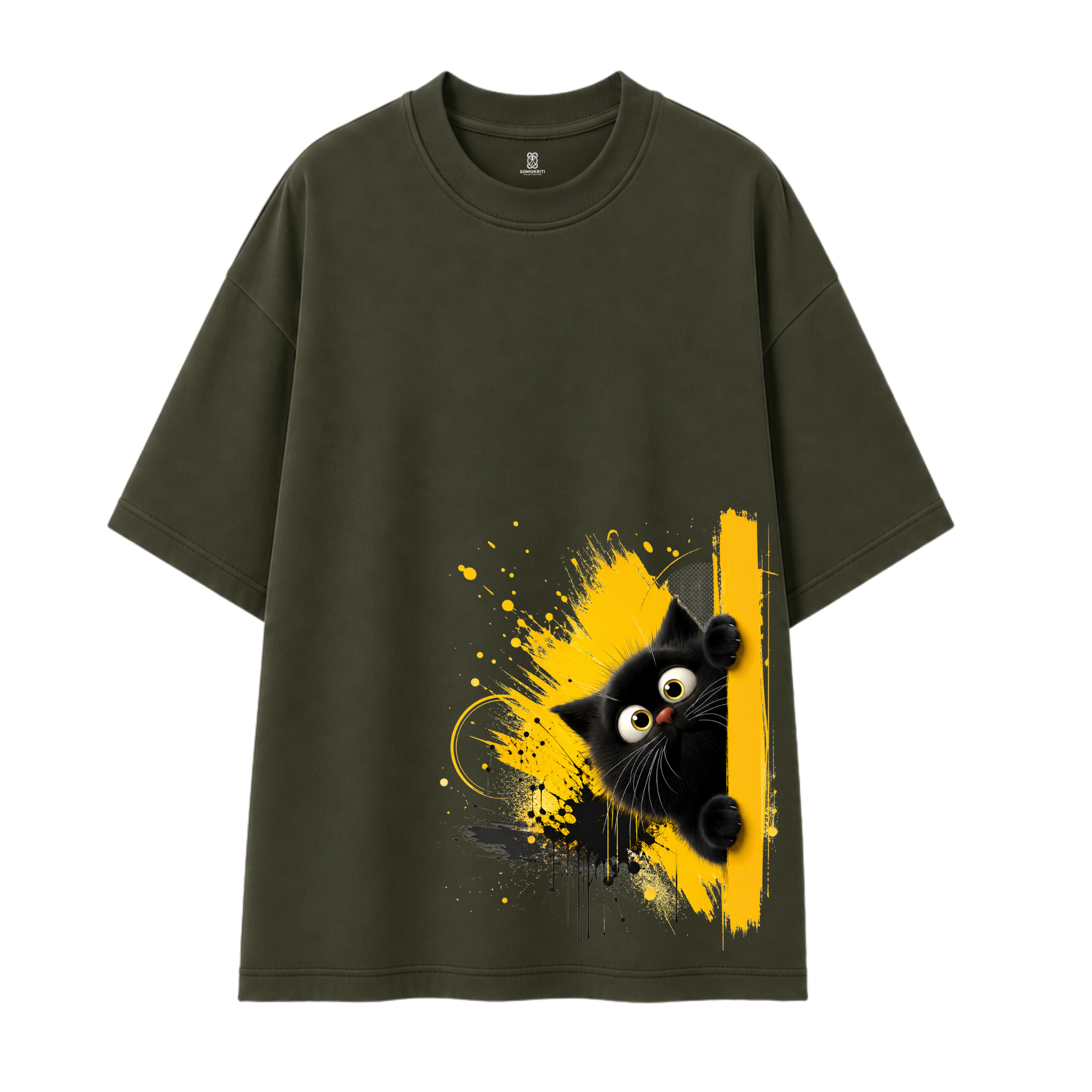 Somokriti Premium Cotton Printed T-Shirt - Curious Peek | Oversized Fit, Half Sleeve, Round Neck | Unisex