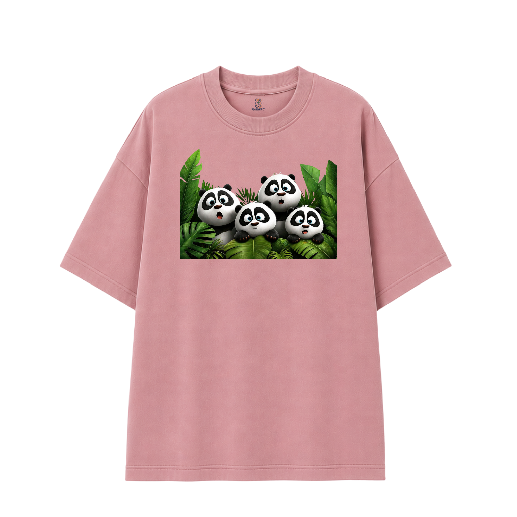 Somokriti Premium Cotton Printed T-Shirt - Panda Paradise | Oversized Fit, Half Sleeve, Round Neck | Unisex