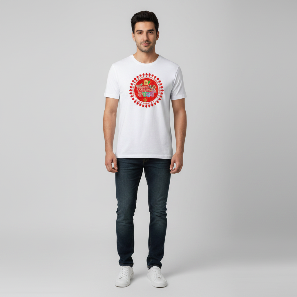 Somokriti Unisex Premium Cotton Printed T-Shirt - Nabo Barsho Creation | Regular Fit, Half Sleeve, Round Neck