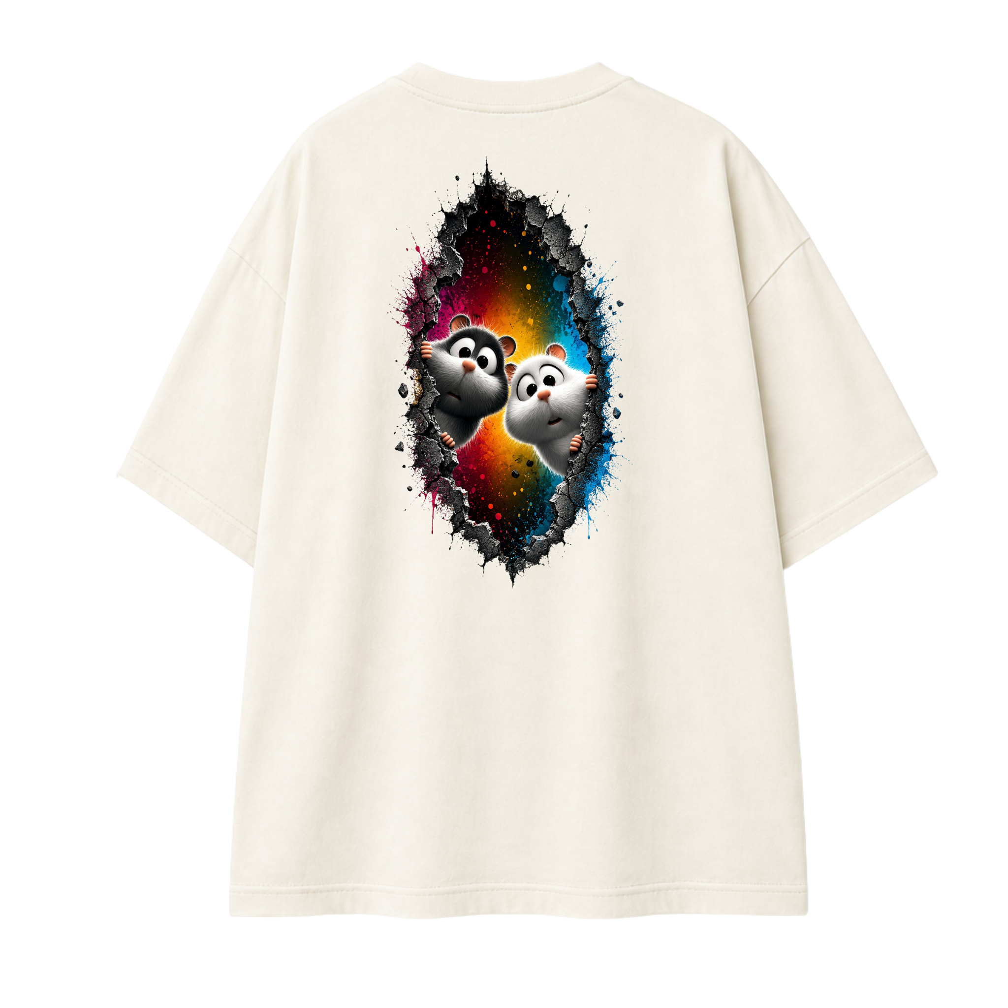 Somokriti Premium Cotton Printed T-Shirt - Curious Duo | Oversized Fit, Half Sleeve, Round Neck | Unisex