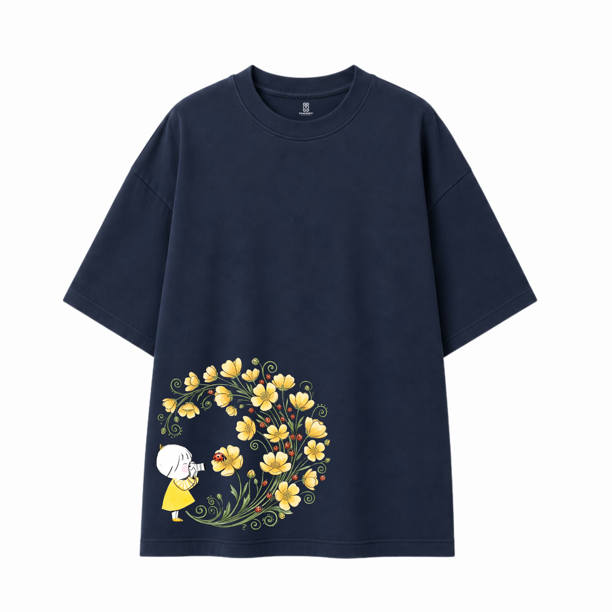 Somokriti Premium Cotton Printed T-Shirt - Bloom Capture | Oversized Fit, Half Sleeve, Round Neck | Girls, Women