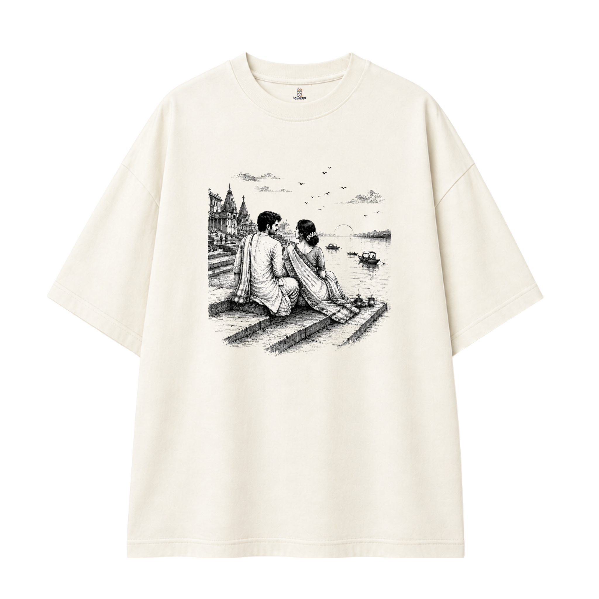 Somokriti Premium Cotton Printed T-Shirt - Sacred Sunset | Oversized Fit, Half Sleeve, Round Neck | Unisex