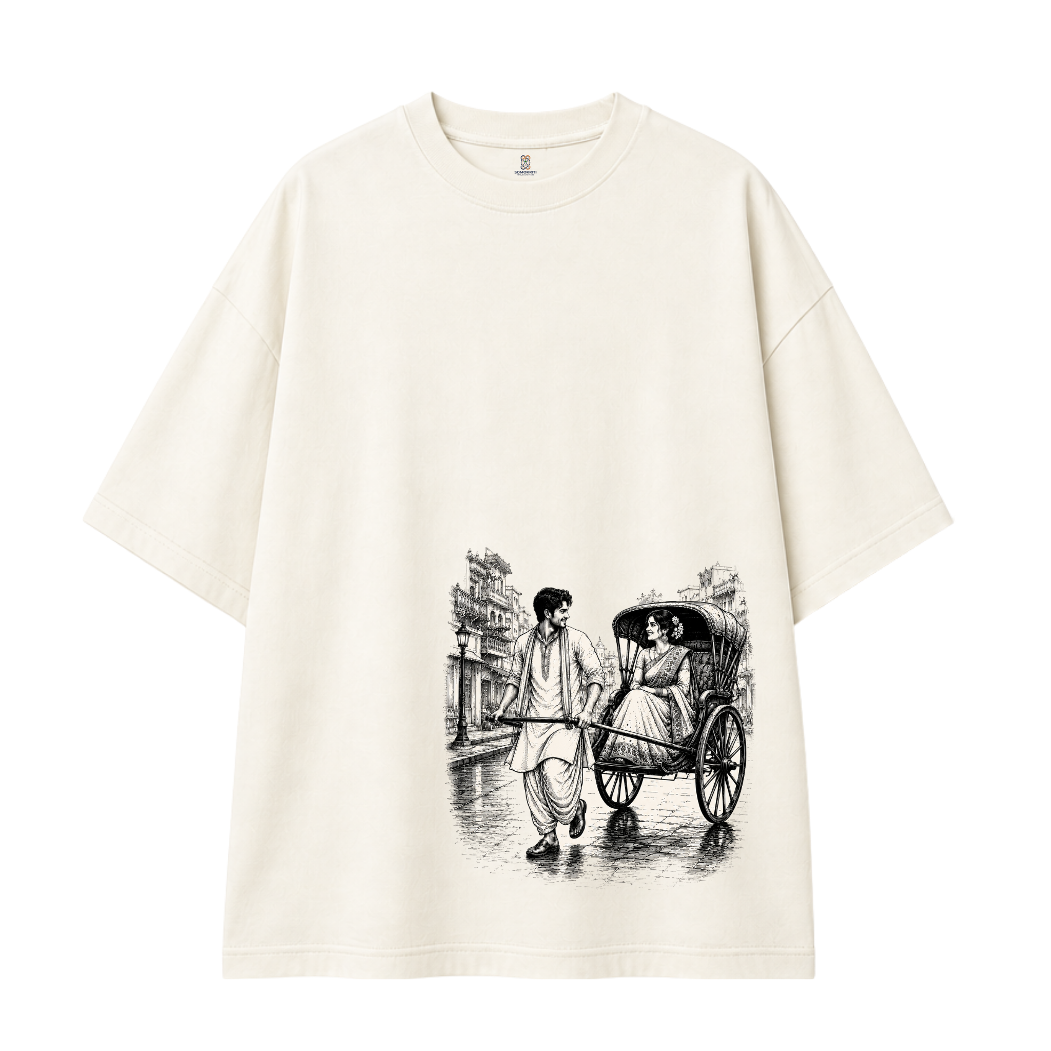 Somokriti Premium Cotton Printed T-Shirt - Heritage Romance | Oversized Fit, Half Sleeve, Round Neck | Unisex