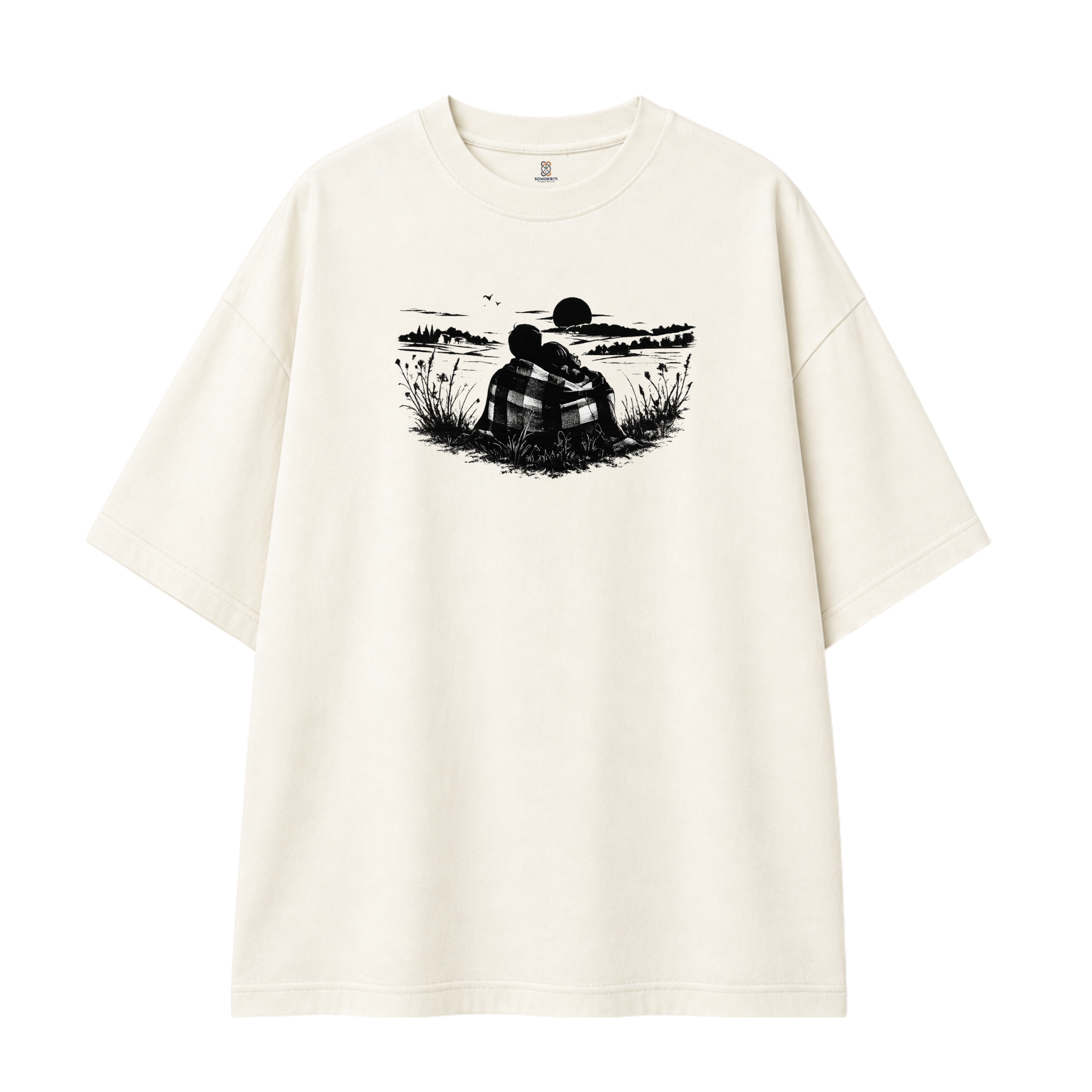 Somokriti Premium Cotton Printed T-Shirt - Moonlit Bond | Oversized Fit, Half Sleeve, Round Neck | Unisex