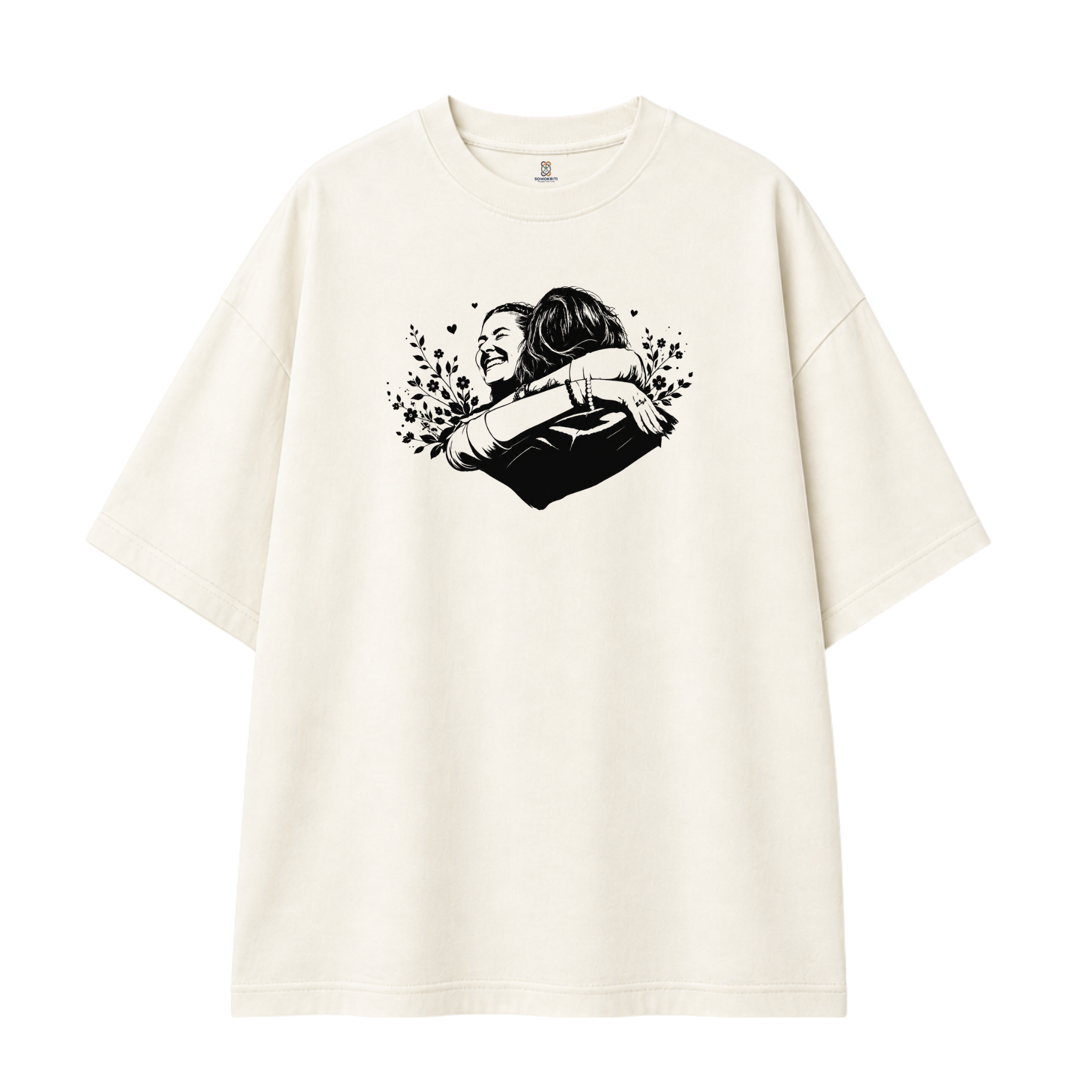 Somokriti Premium Cotton Printed T-Shirt - Warm Embrace | Oversized Fit, Half Sleeve, Round Neck | Unisex