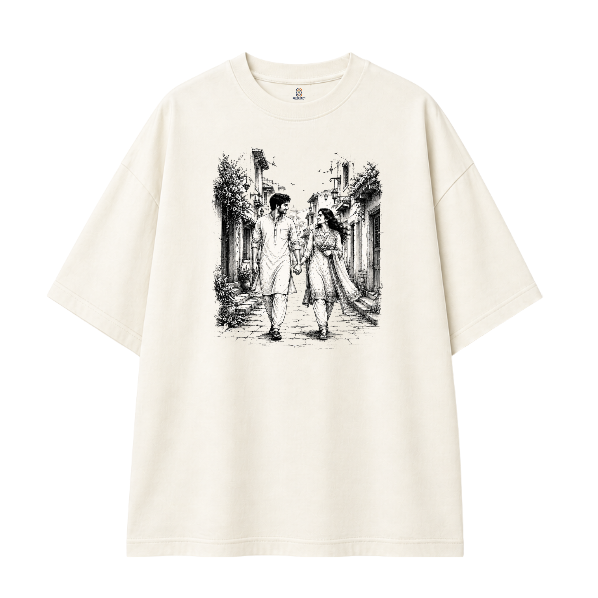 Somokriti Premium Cotton Printed T-Shirt - Timeless Together | Oversized Fit, Half Sleeve, Round Neck | Unisex