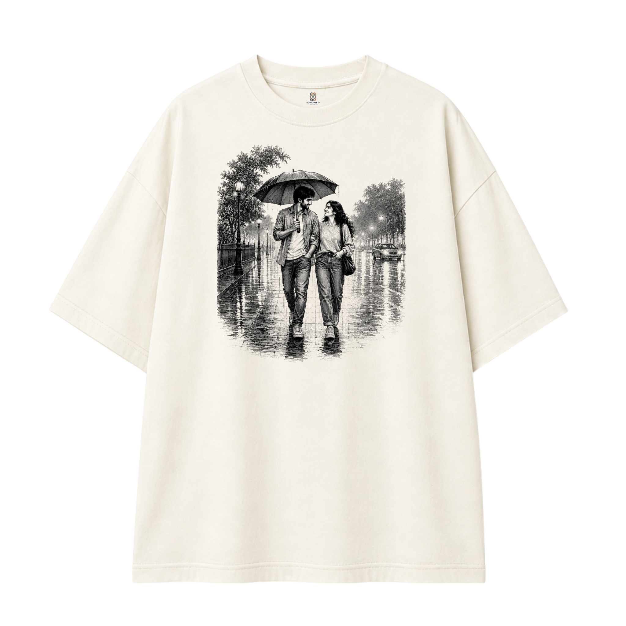 Somokriti Premium Cotton Printed T-Shirt - Rainbound Souls | Oversized Fit, Half Sleeve, Round Neck | Unisex