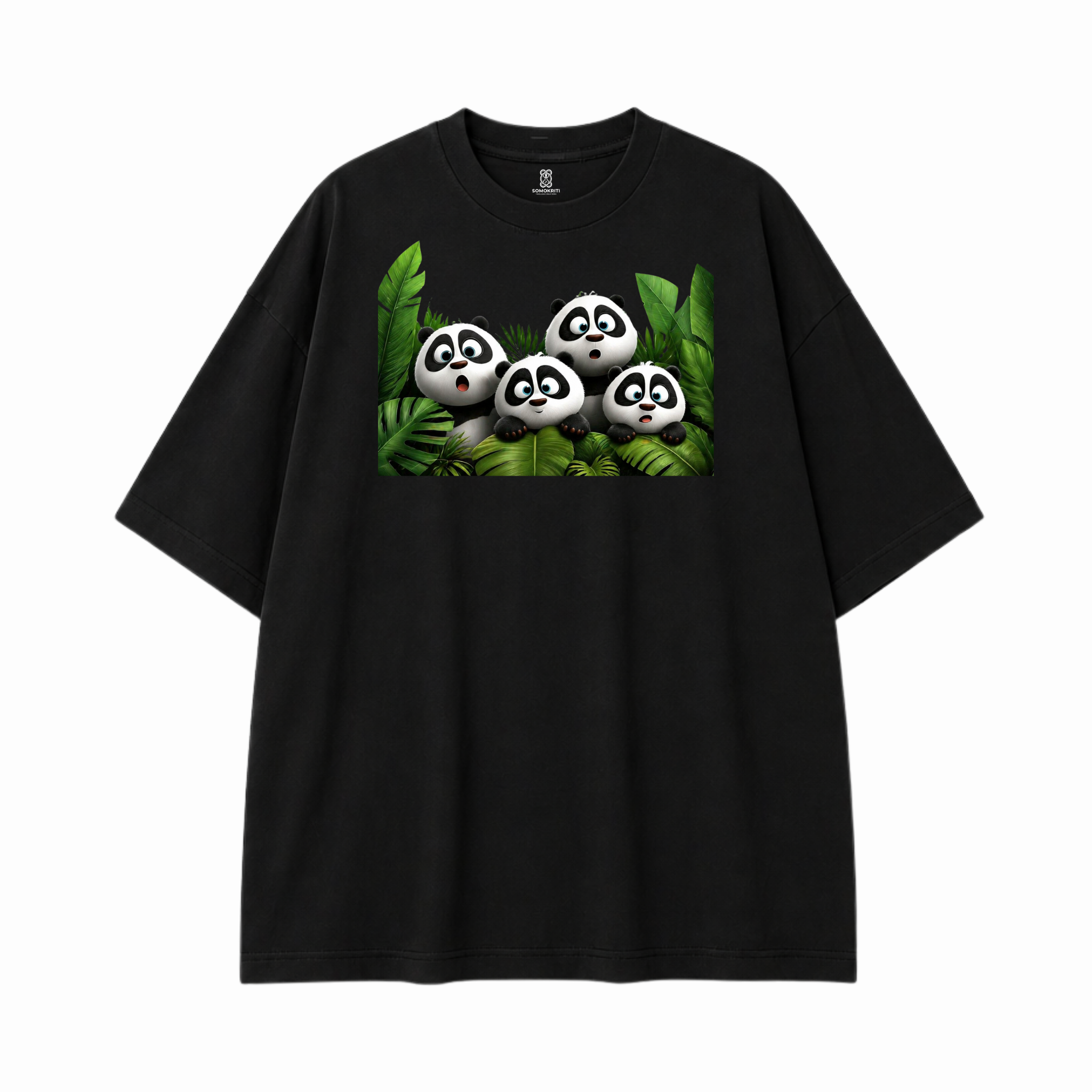 Somokriti Premium Cotton Printed T-Shirt - Panda Paradise | Oversized Fit, Half Sleeve, Round Neck | Unisex