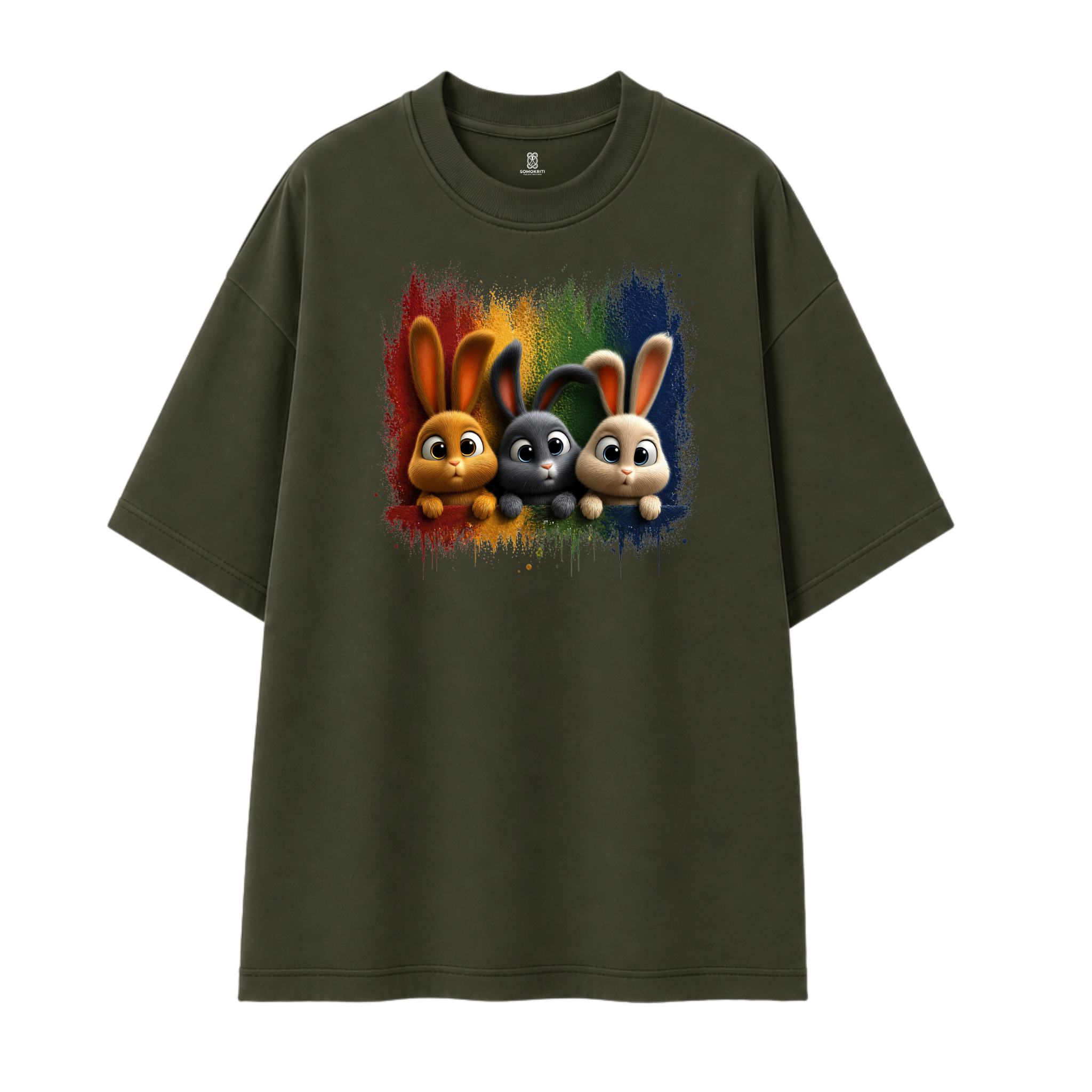 Somokriti Premium Cotton Printed T-Shirt - Bunny Brigade | Oversized Fit, Half Sleeve, Round Neck | Unisex