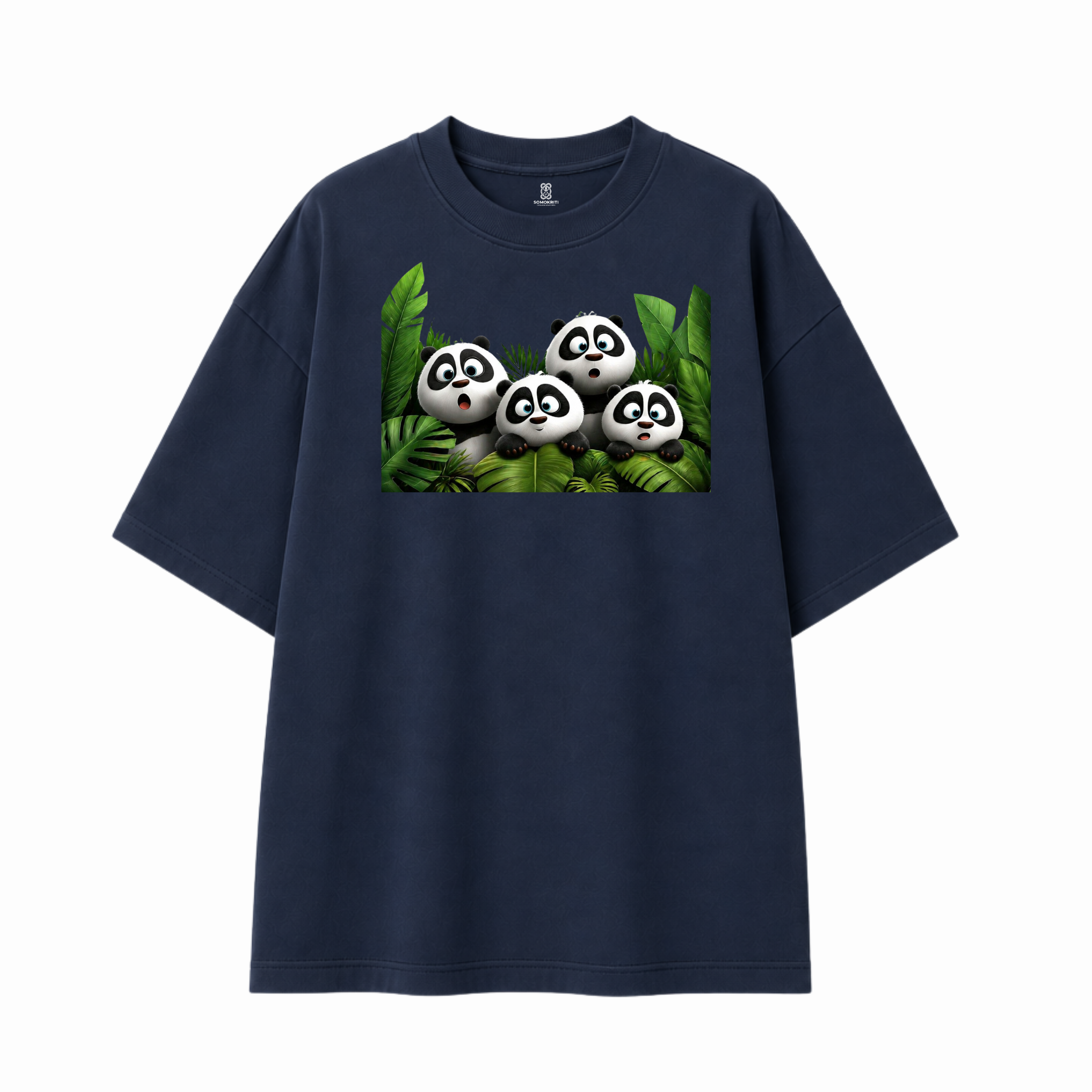 Somokriti Premium Cotton Printed T-Shirt - Panda Paradise | Oversized Fit, Half Sleeve, Round Neck | Unisex