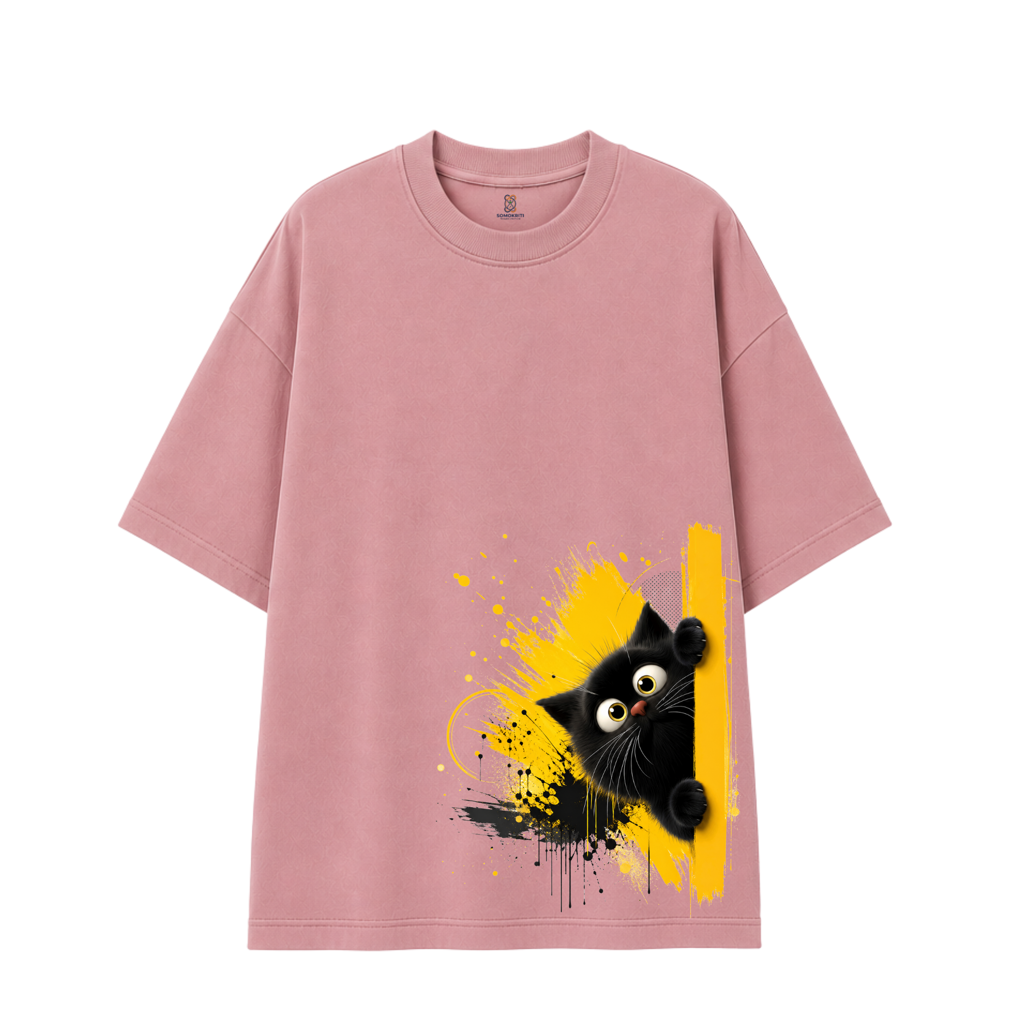 Somokriti Premium Cotton Printed T-Shirt - Curious Peek | Oversized Fit, Half Sleeve, Round Neck | Unisex